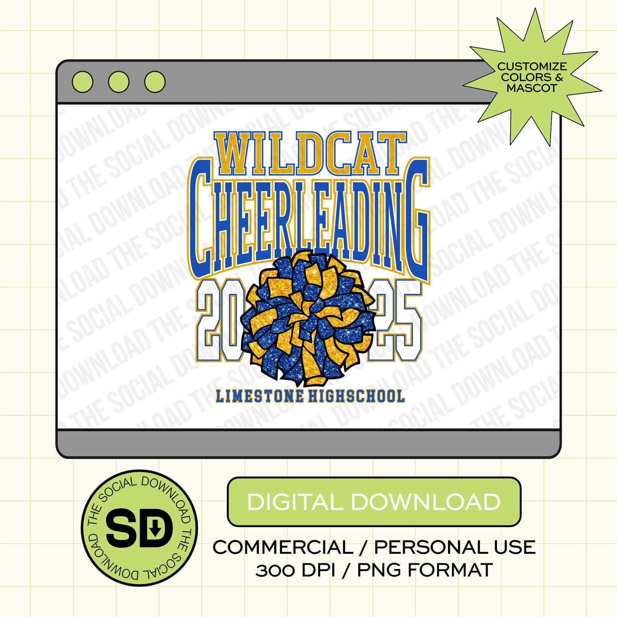 Retro Team Cheer Custom School Spirit PNG (CHEER1024)