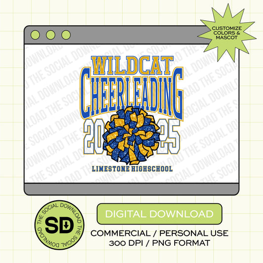 Retro Team Cheer Custom School Spirit PNG Download File, Cheer Mascot png, custom school png, DTF, Sublimation, (CHEER1024)