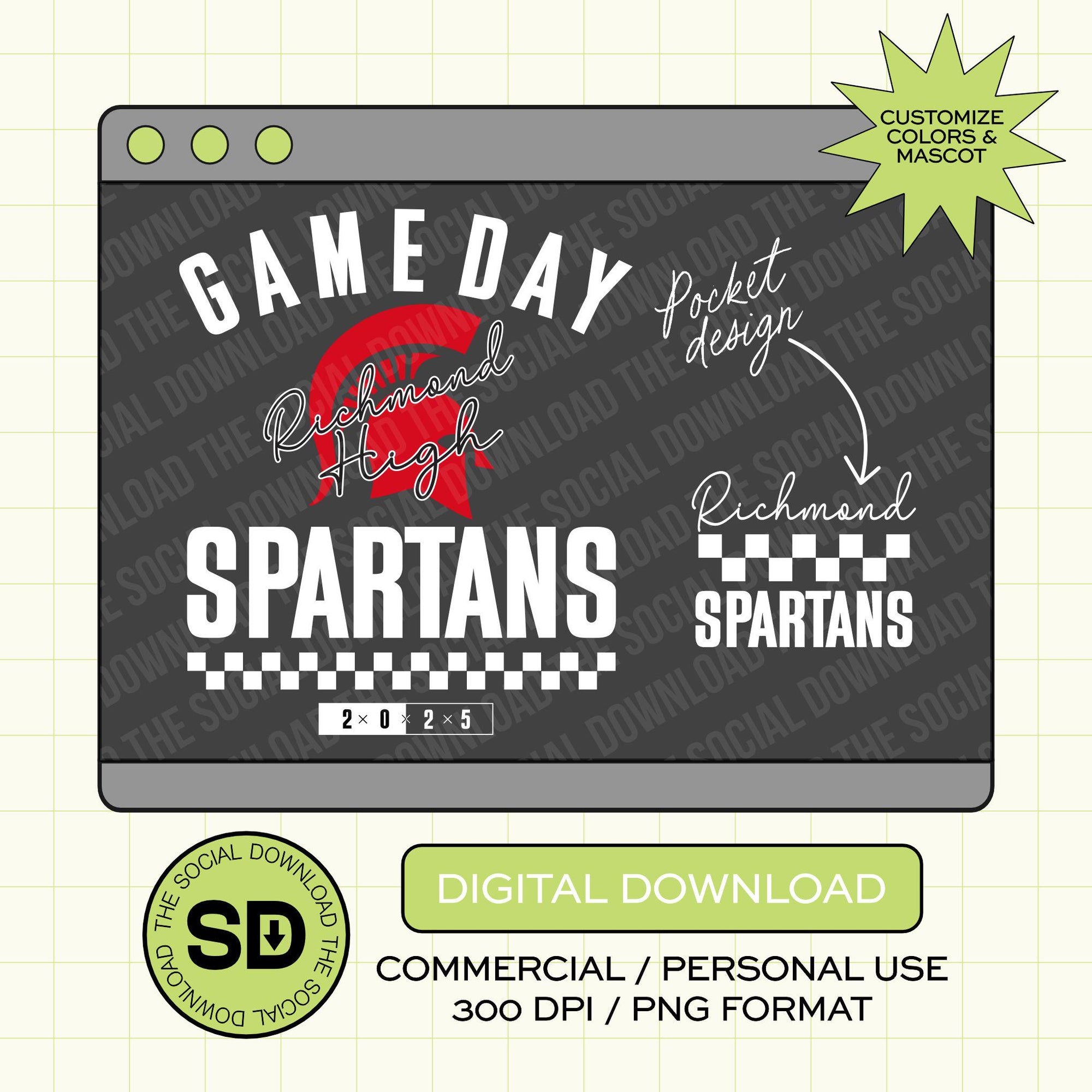 Game Day Checkered Mascot Custom School Spirit PNG File (SW1136)