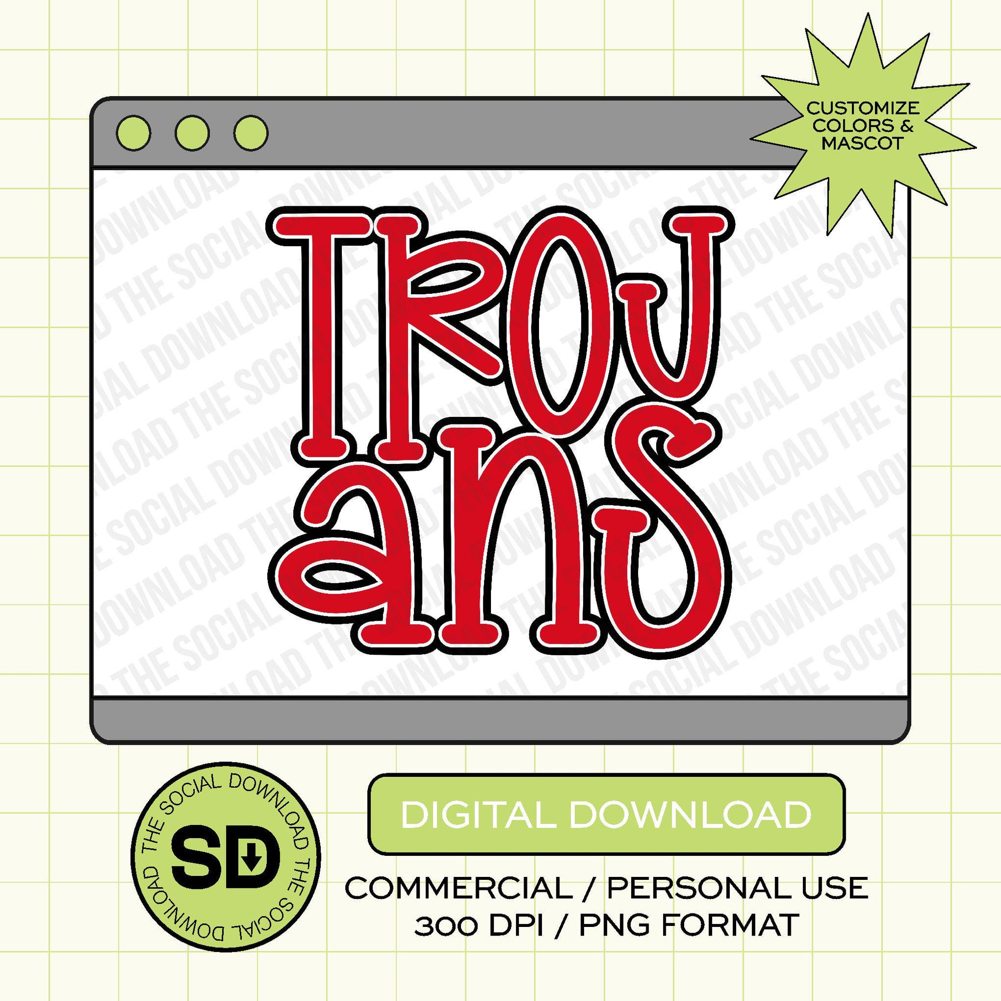 Chunky Letter Mascot Custom School Spirit PNG File (SW1138)