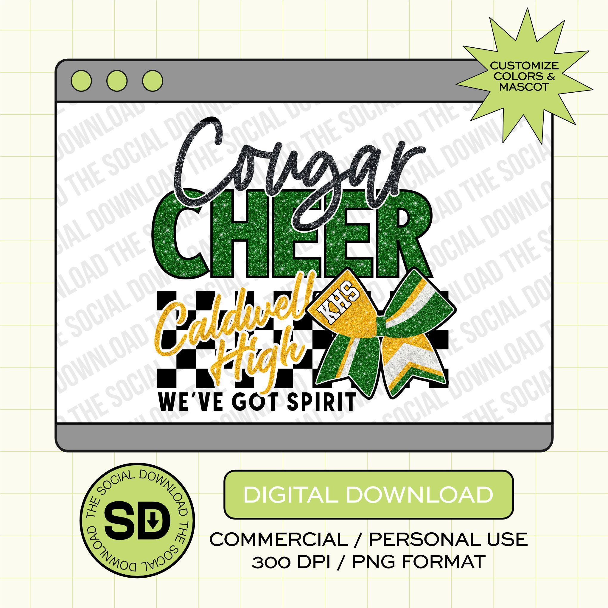 Checkered Cheer Mascot Custom School Spirit PNG File (CHEER1033)