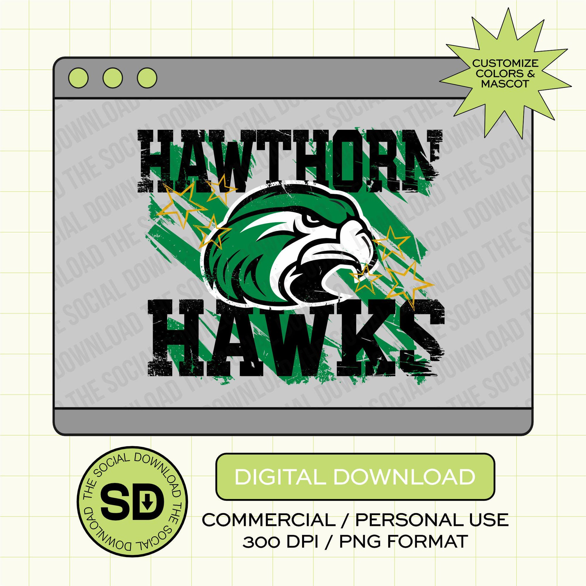Stacked Distressed Mascot Custom School Spirit PNG File (SW1143)