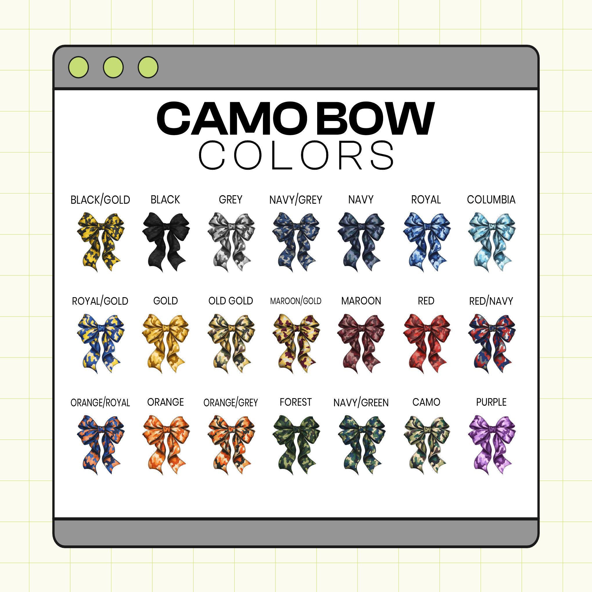 Camo Bow Mascot Mascot Custom School Spirit PNG File (SW1144)