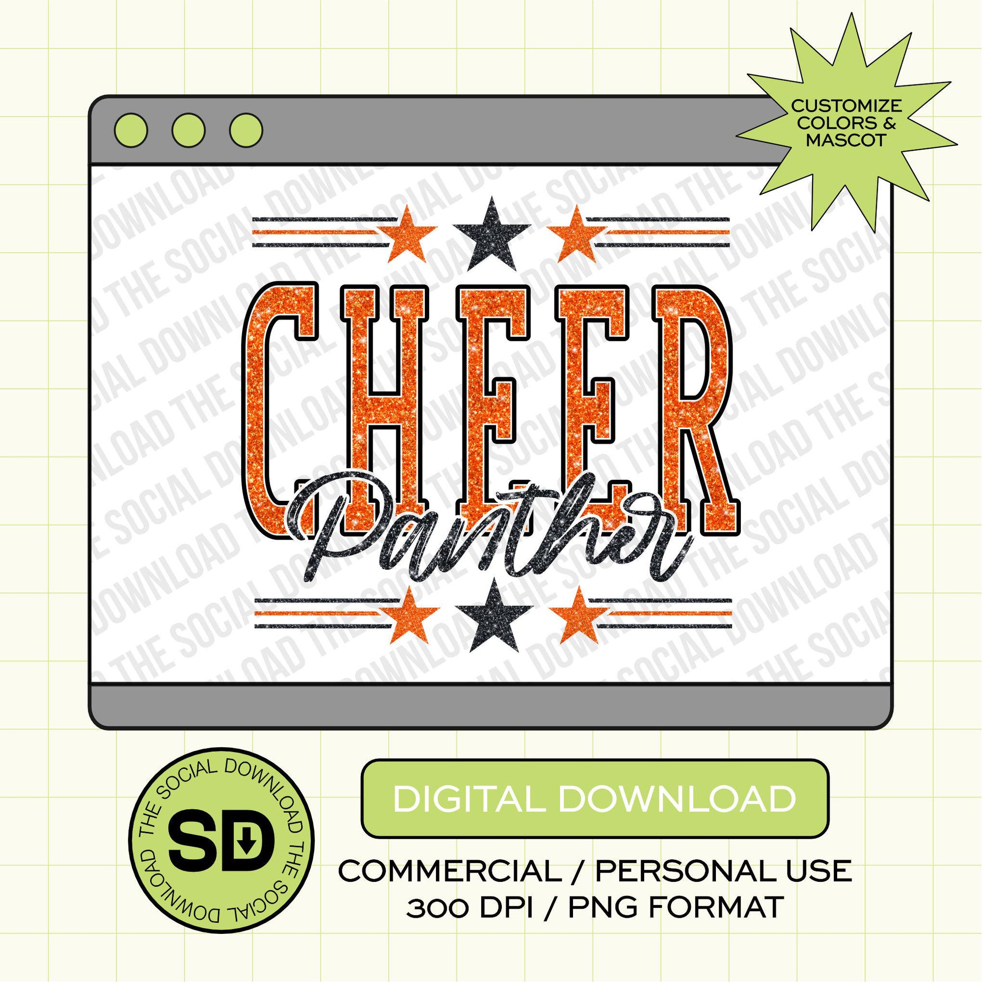 Glitter Cheer Stars Custom School Spirit PNG File (CHEER1029)
