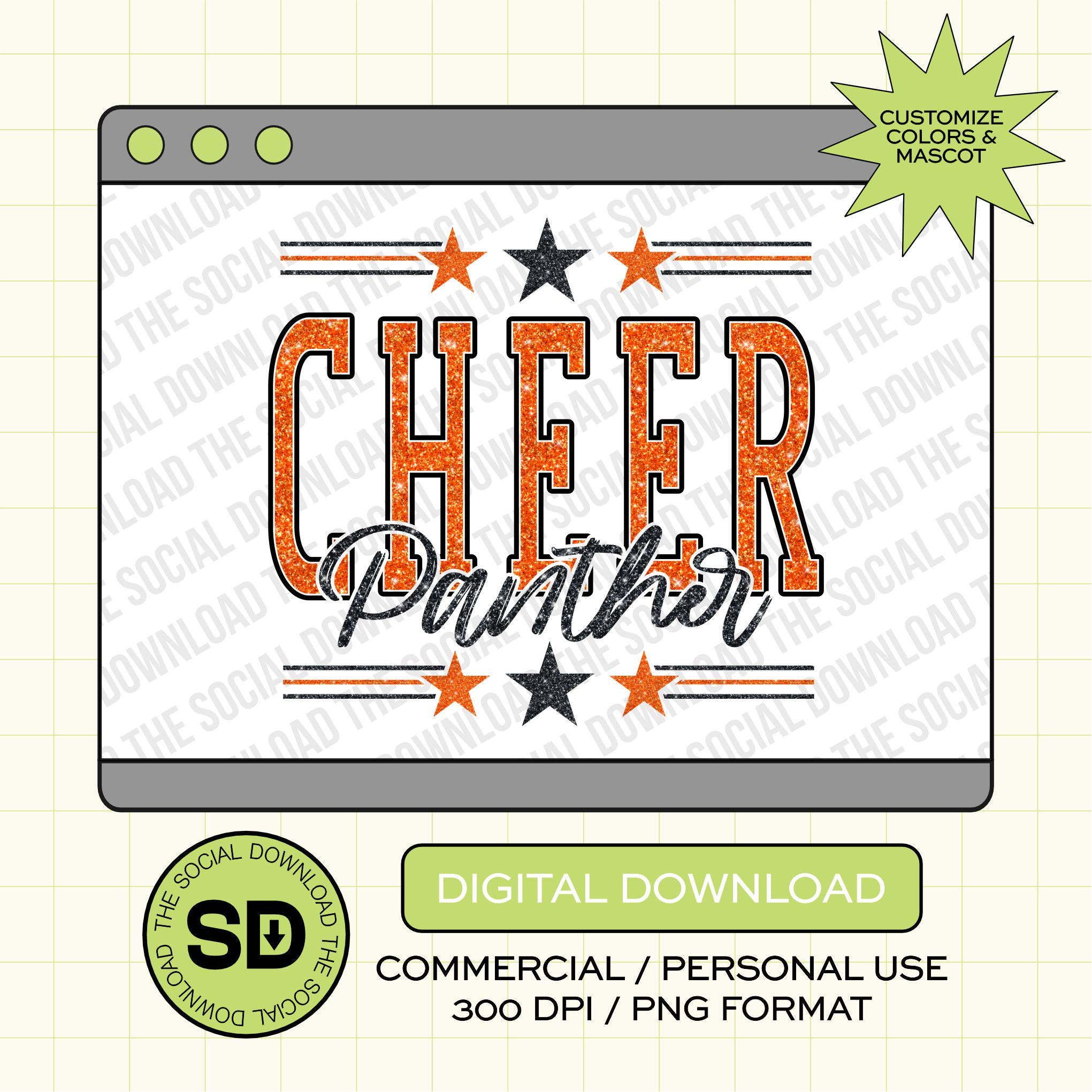 Glitter Cheer Stars Custom School Spirit PNG File (CHEER1029)