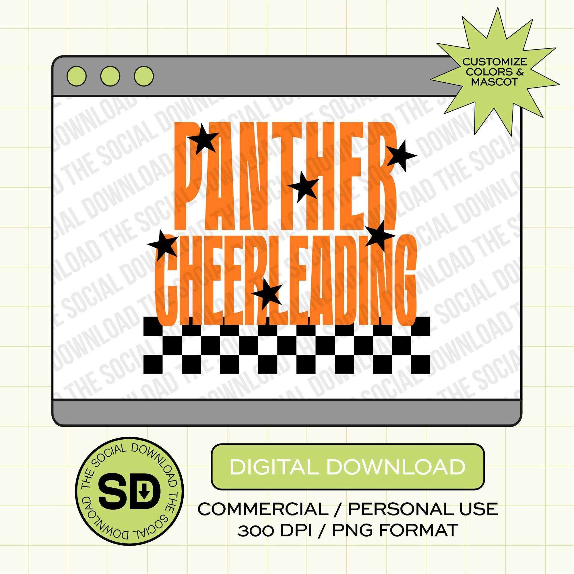 Stars and Checkered Cheer Custom School Spirit PNG File (CHEER1034)