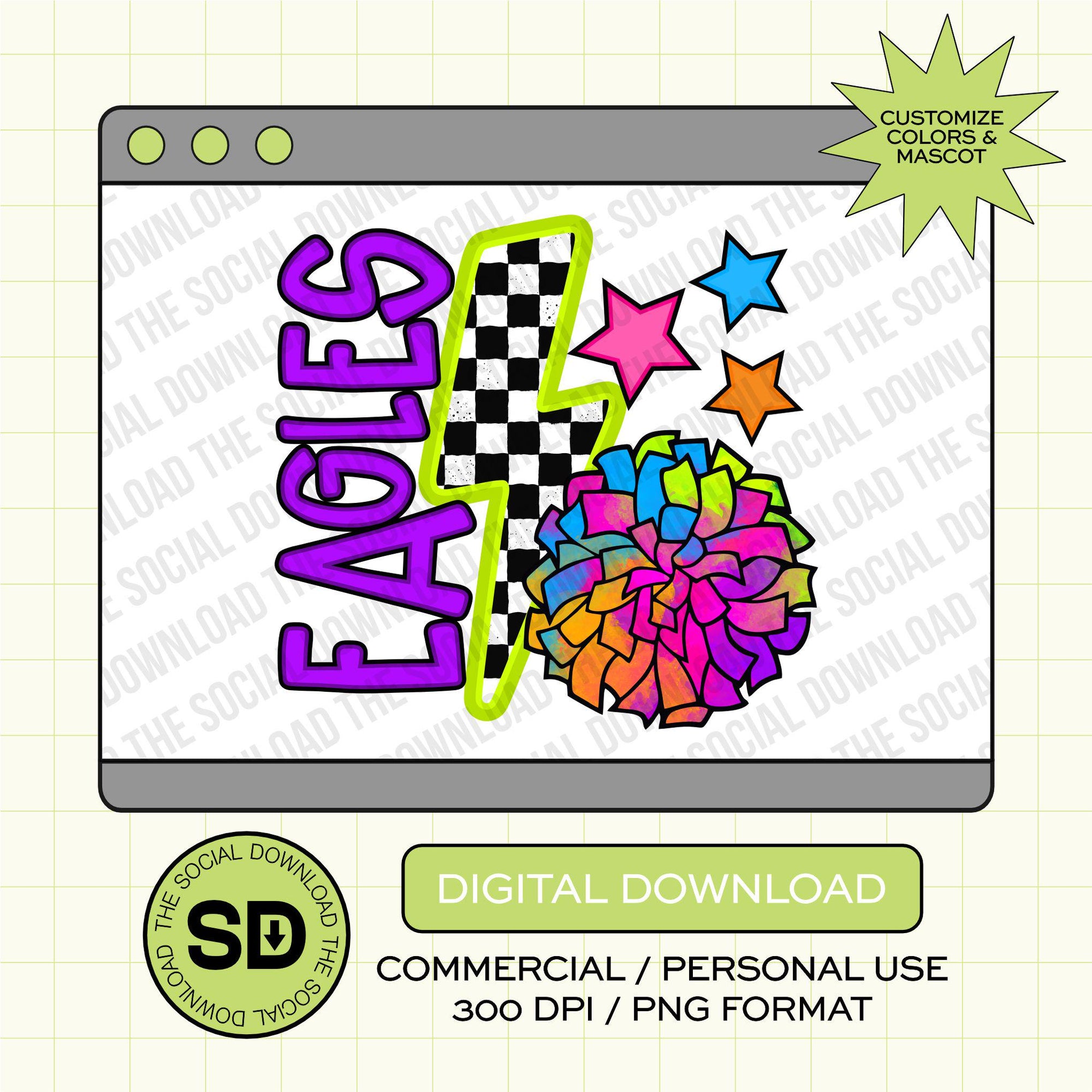 Neon Bolt Custom Cheer School Spirit PNG File (CHEER1039)