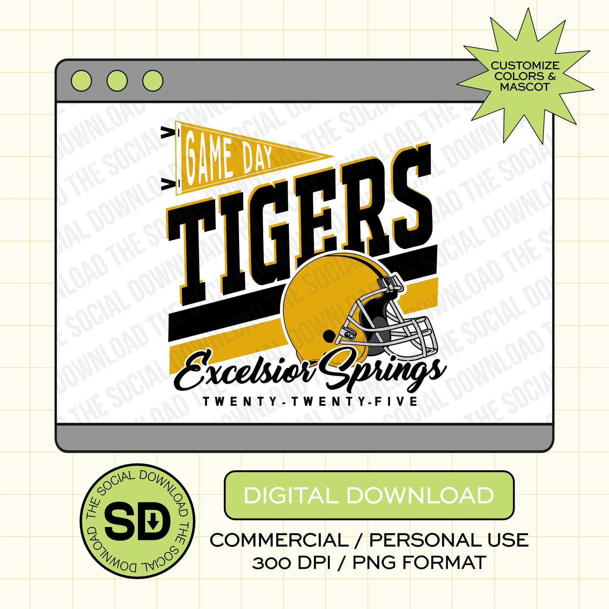 Pennent and Stripes Custom School Football PNG File (FB1023)