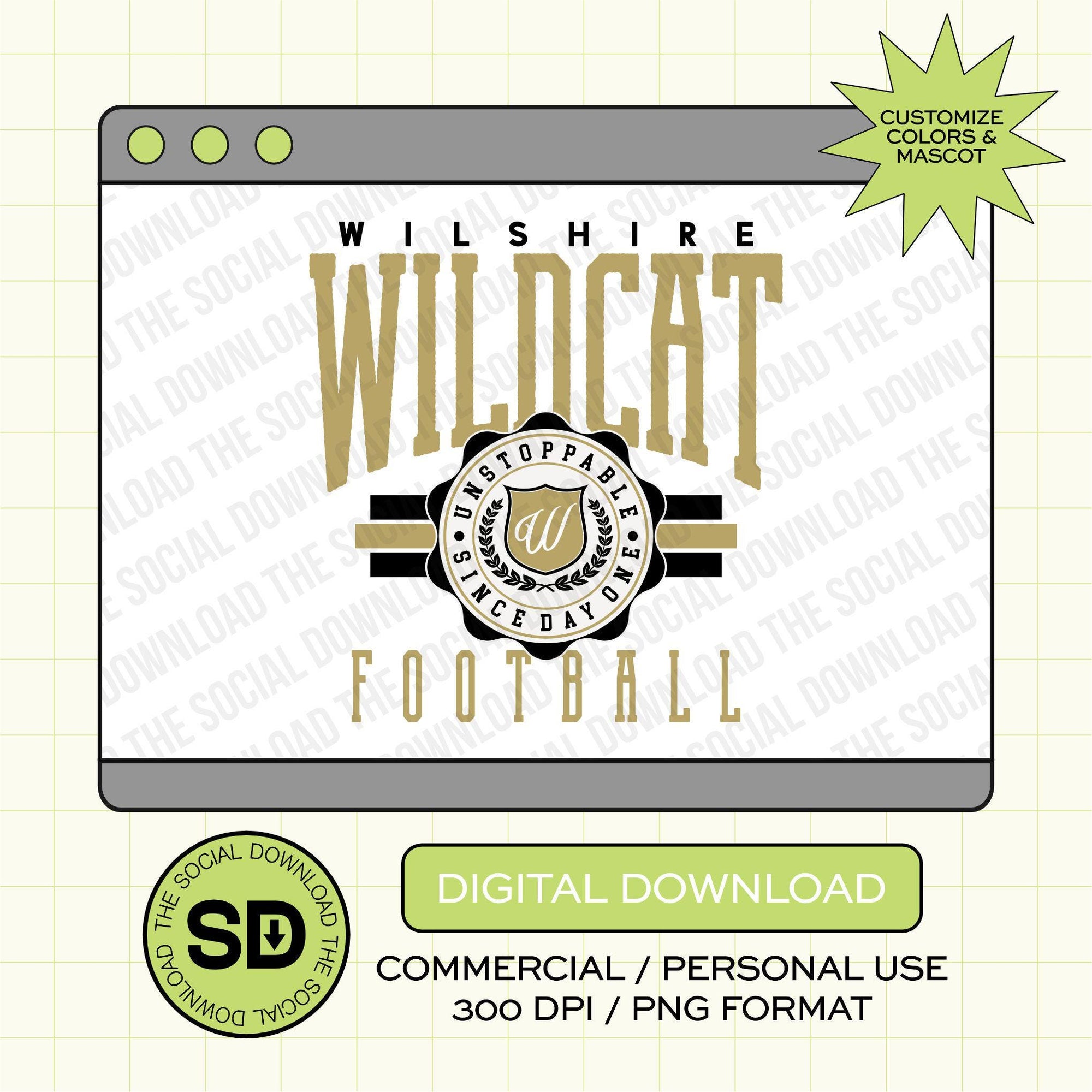 Vintage Football Badge Custom School Football PNG File (FB1025)