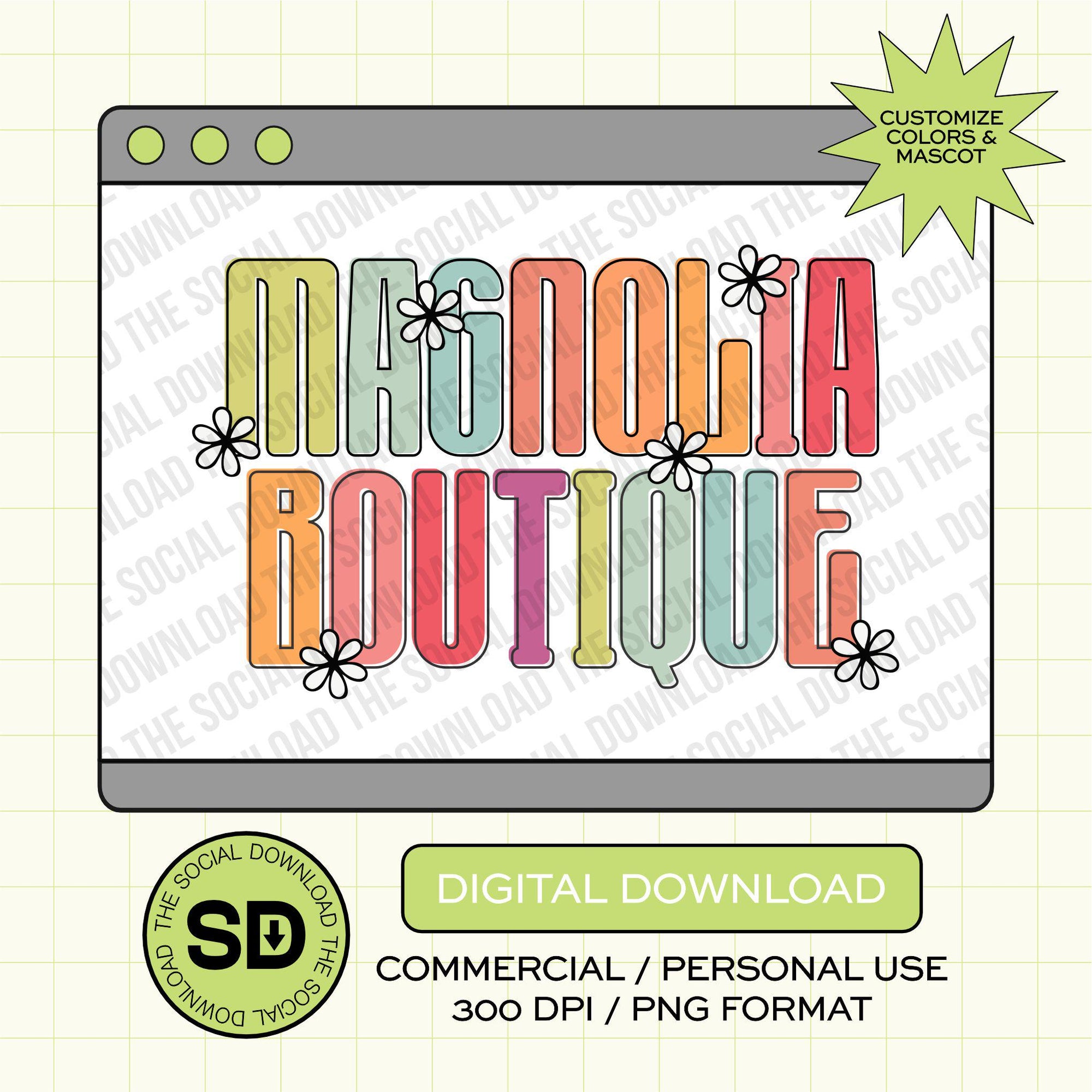 Floral Colorful Shop Custom Boutique Name PNG File  (LOGO1035)