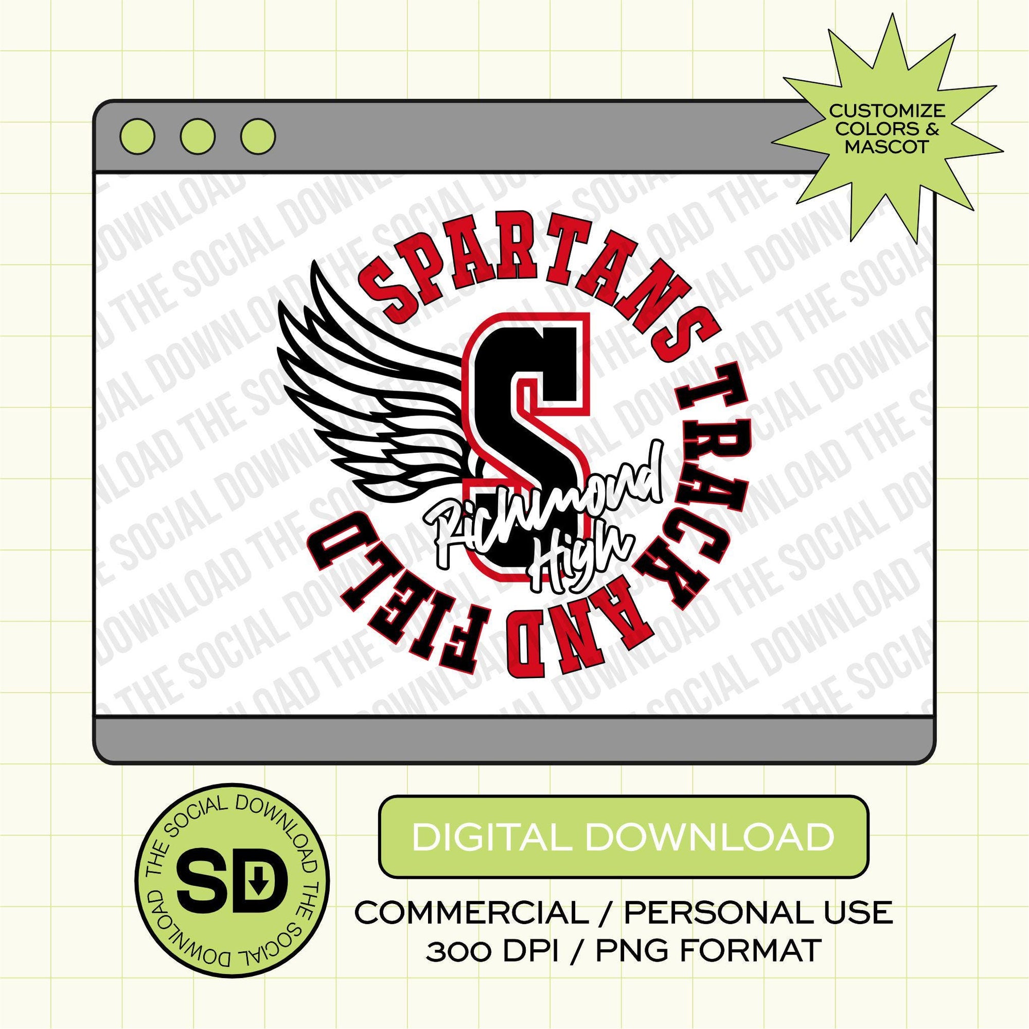 Mascot Letter Track and Field Custom School Spirit PNG File (TAF1003)