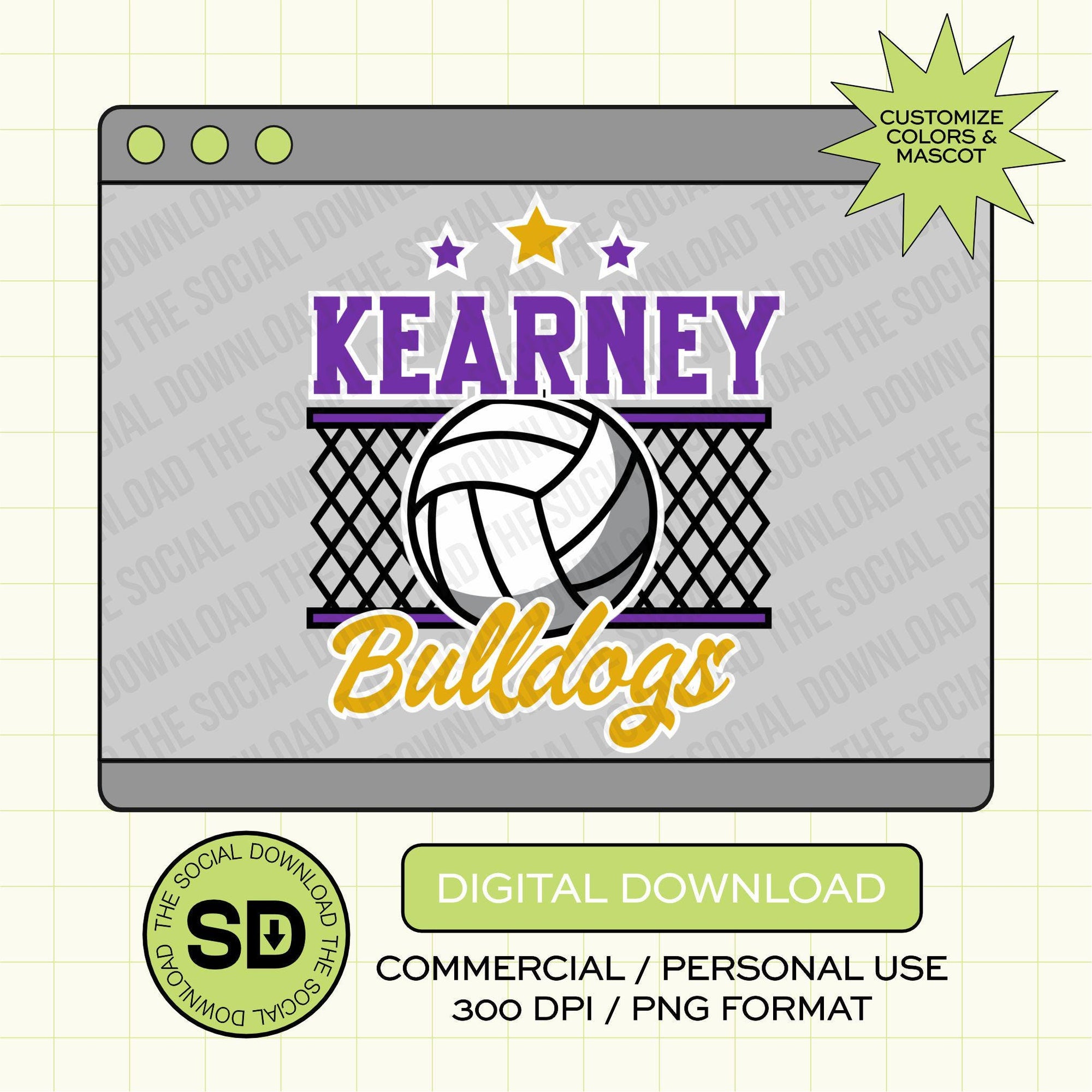 Star Volleyball Net Custom School Spirit PNG File DTG (VB1002)