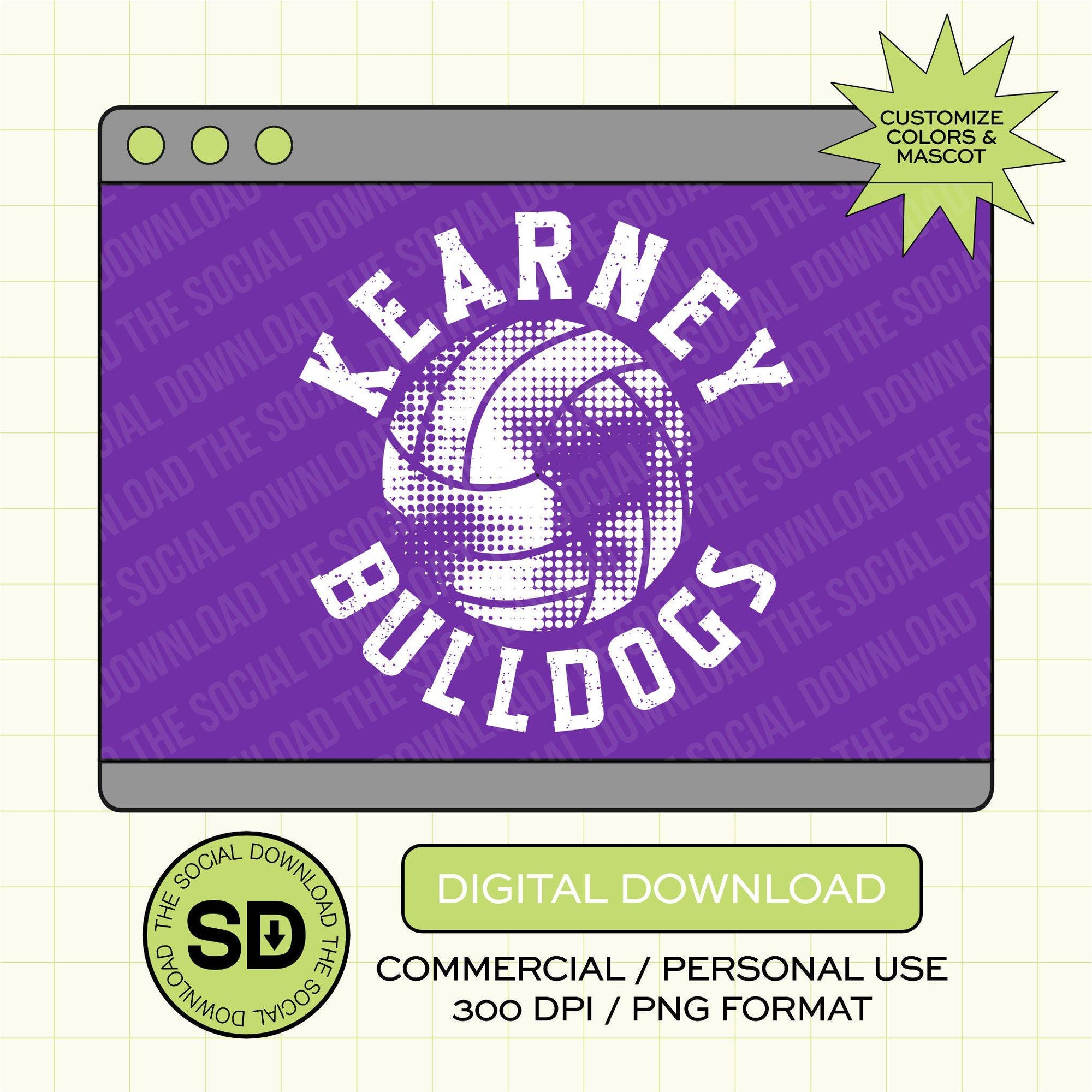 Distressed Volleyball Custom School Spirit PNG File (VB1003)