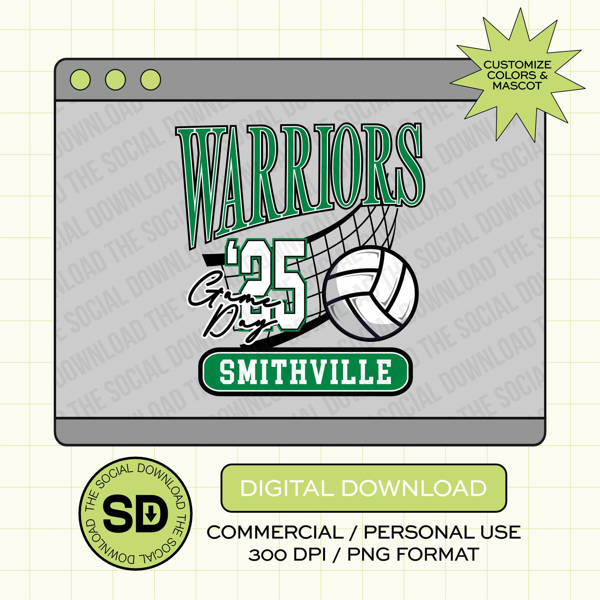 Vintage Game Day Volleyball Custom School Spirit PNG File (VB1011)