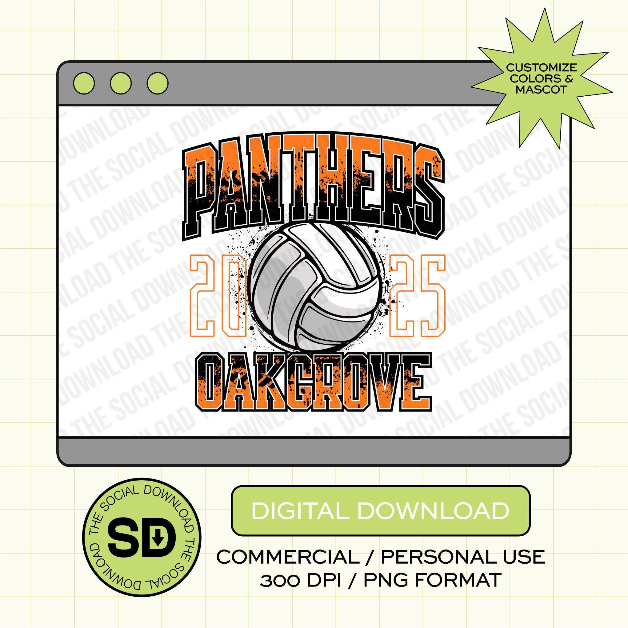 Splatter Font Team Volleyball Custom School Spirit PNG File (VB1013)