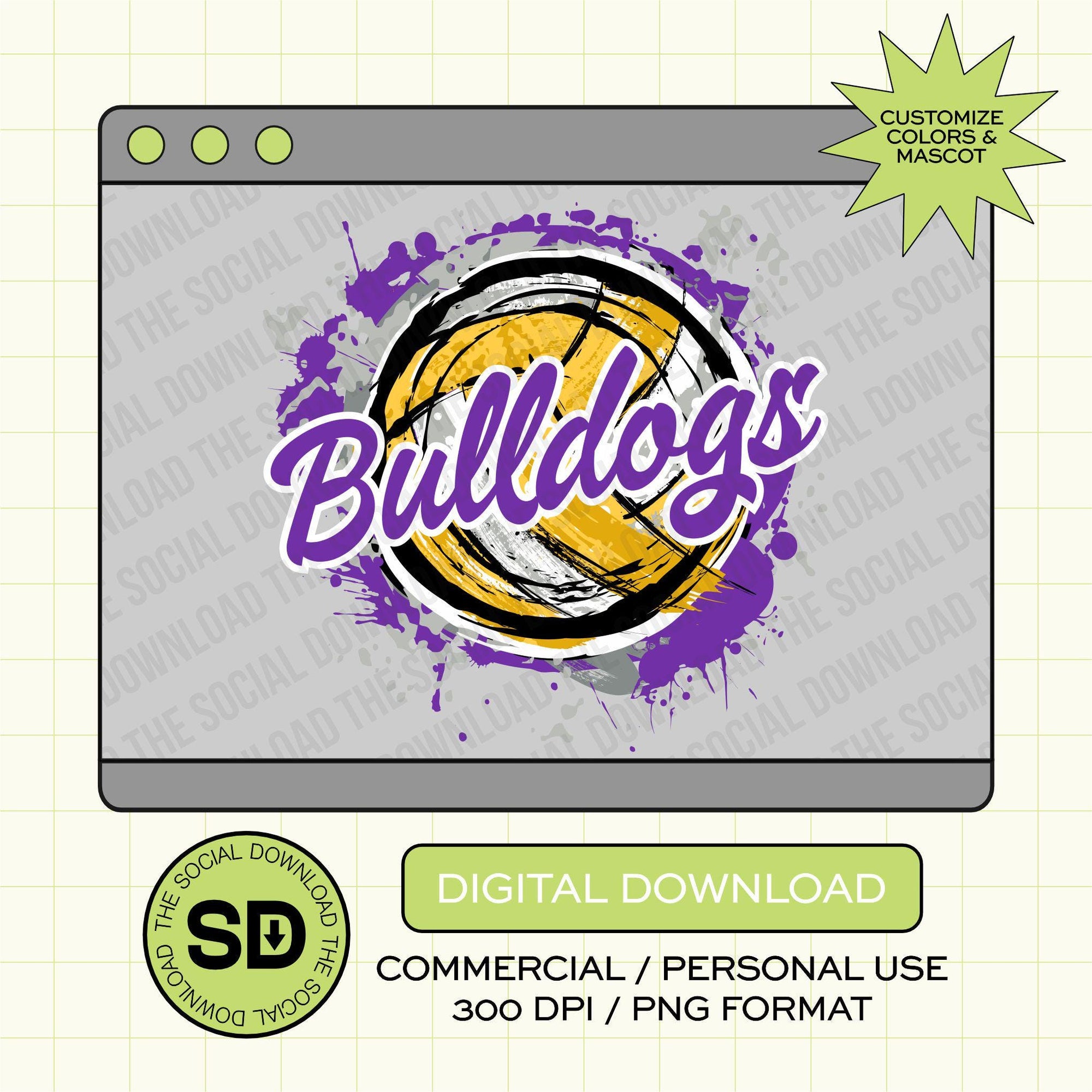 Splatter Volleyball Custom School Spirit PNG File (VB1019)