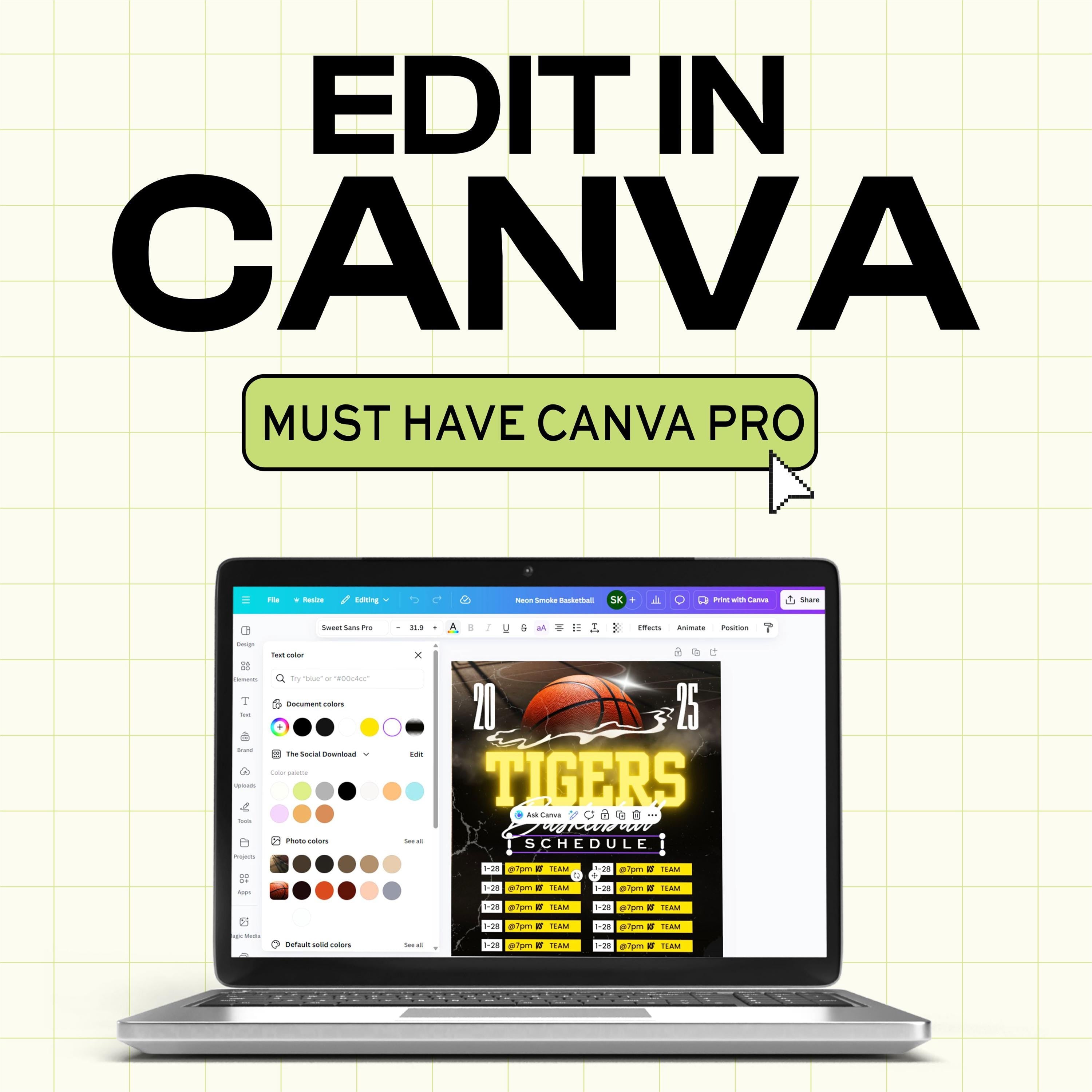 Geo Smoke Basketball Team Schedule Canva Template (BSKTCT1006)