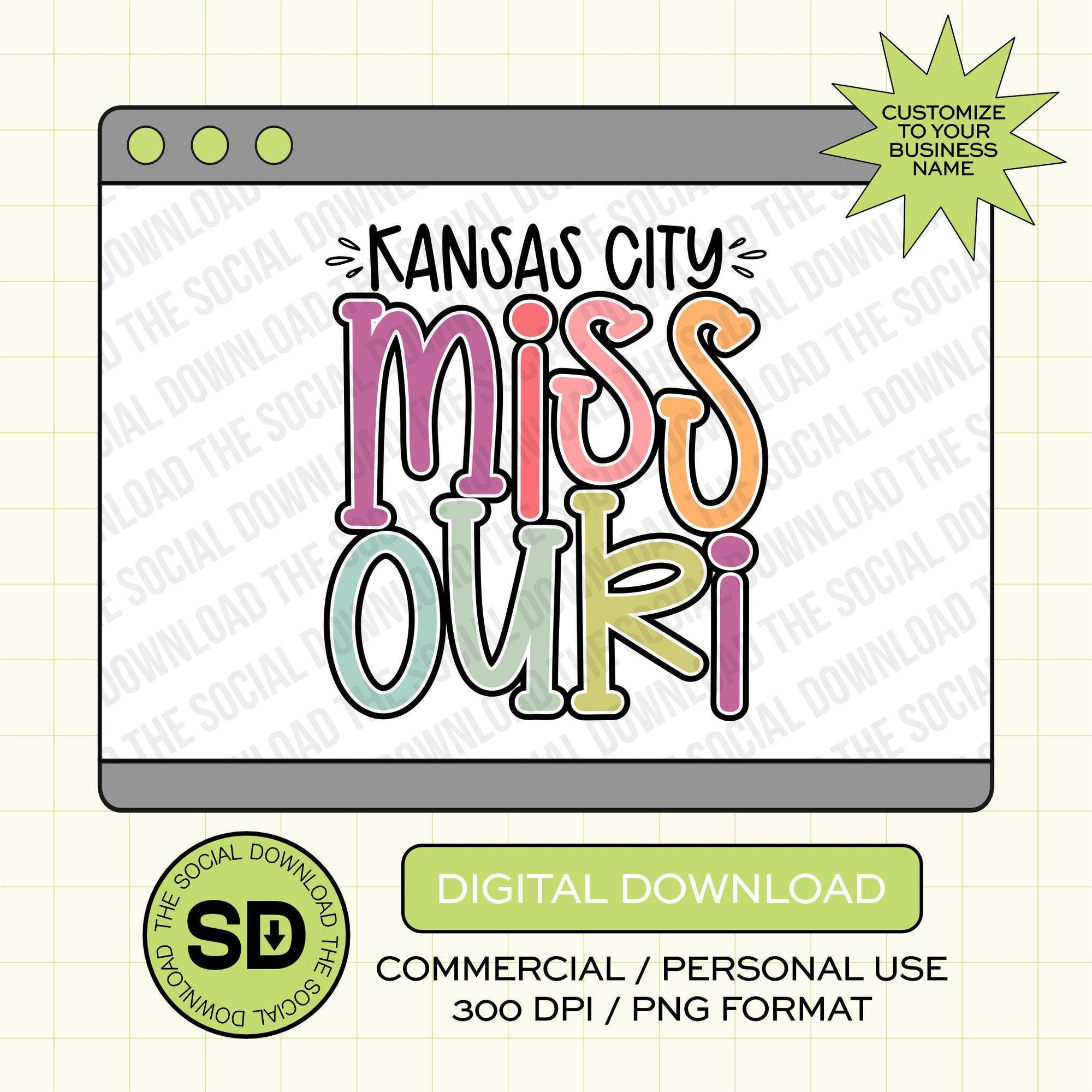 Colorful Chunky Custom City and State PNG File (STATE1033)