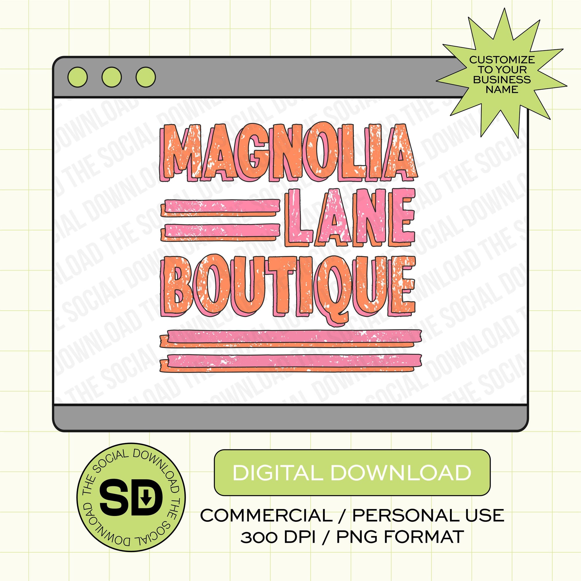 Distressed Stacked Custom Boutique Name PNG File (LOGO1034)