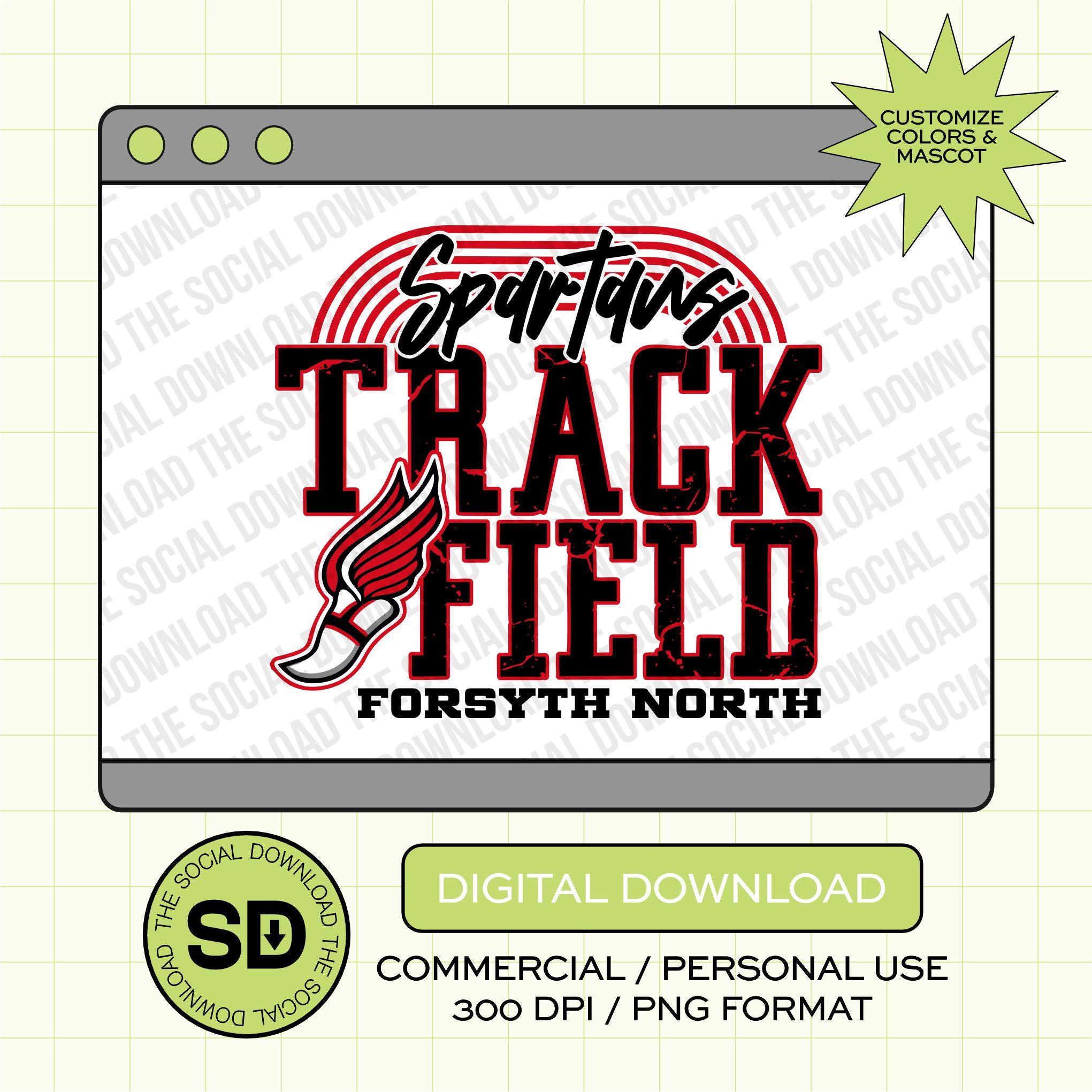 Distressed Track and Field Custom School Spirit PNG File (TAF1004)