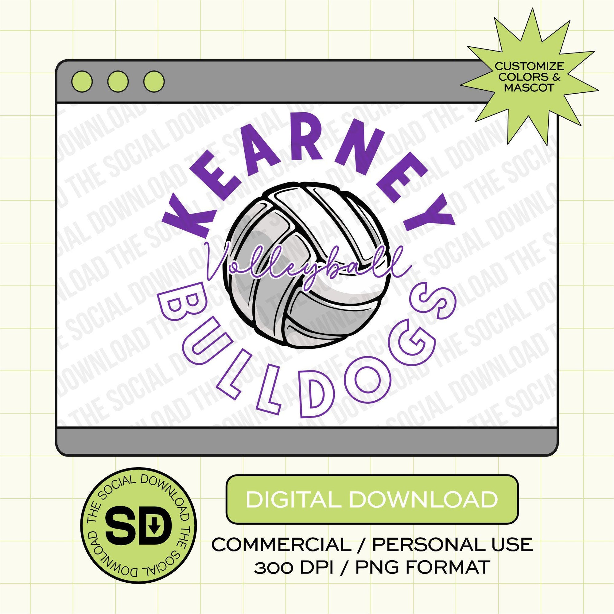 Inline Outline Team Volleyball Custom School Spirit PNG File (VB1016)