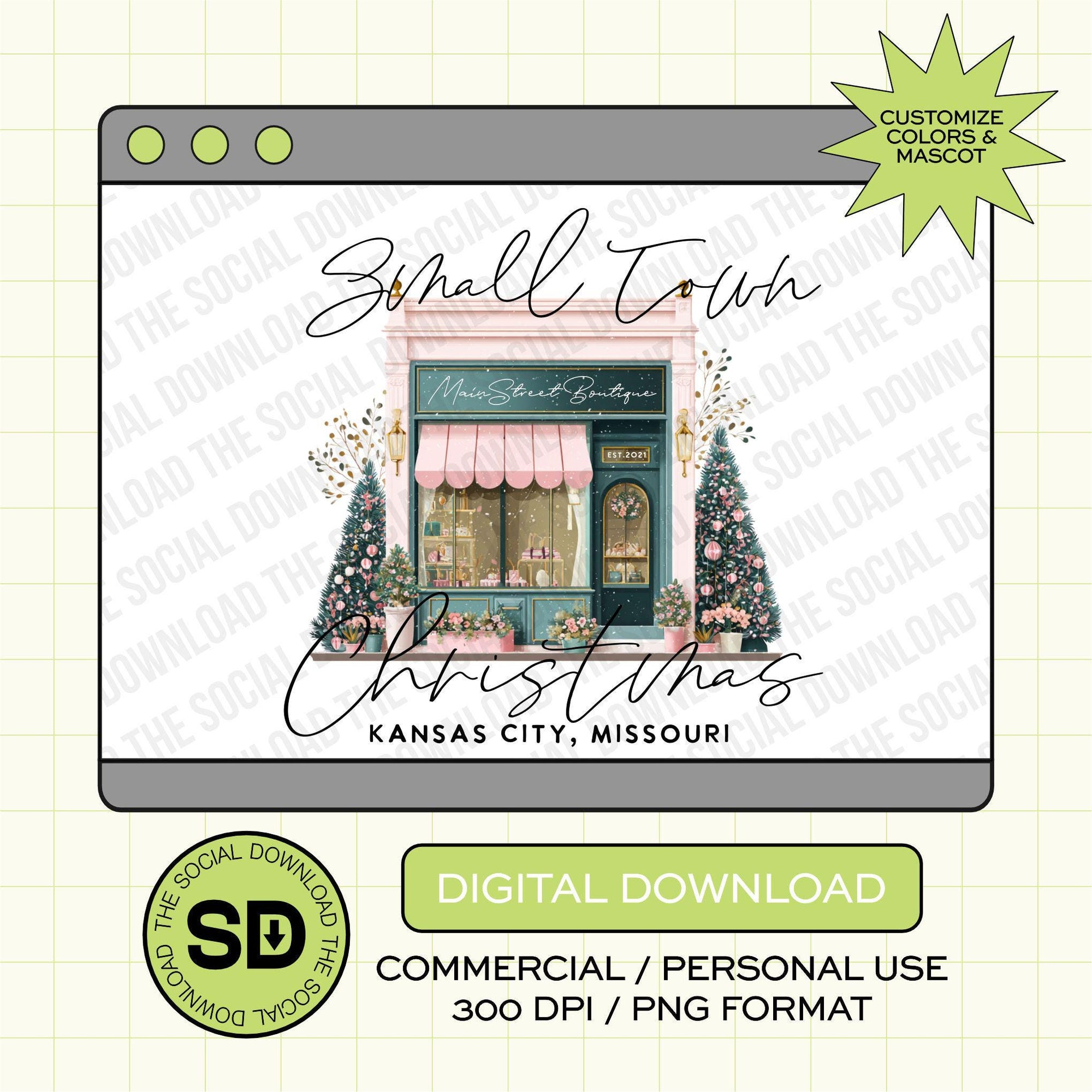 Pink Small Town Christmas Custom Shop Small PNG (XMAS1002)