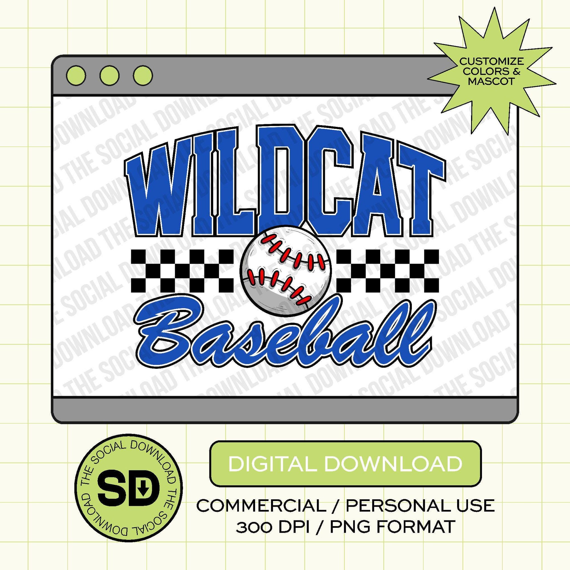 Arch Checkered Baseball Custom PNG File (BB1019)