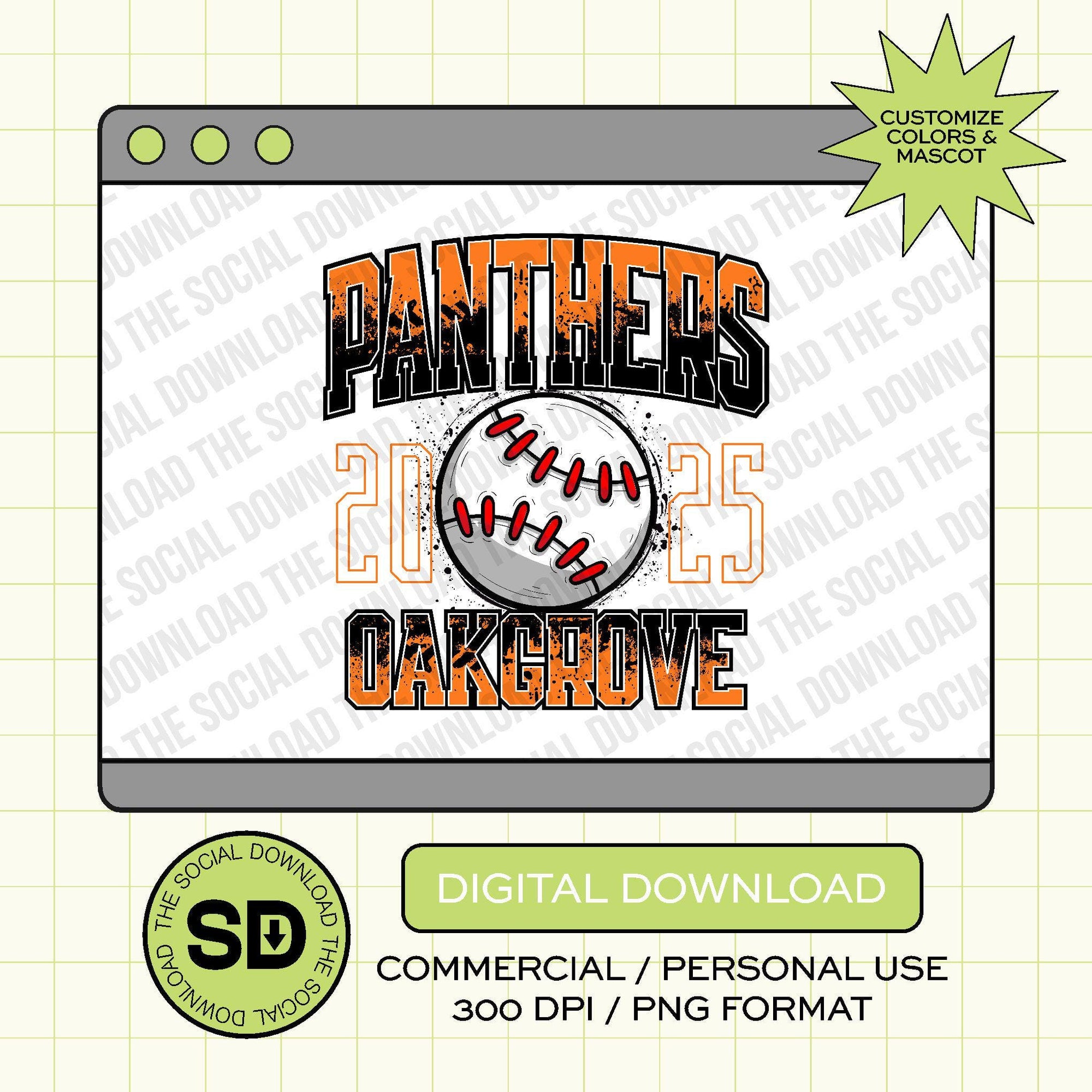 Splatter Baseball Team Custom PNG File (BB1024)