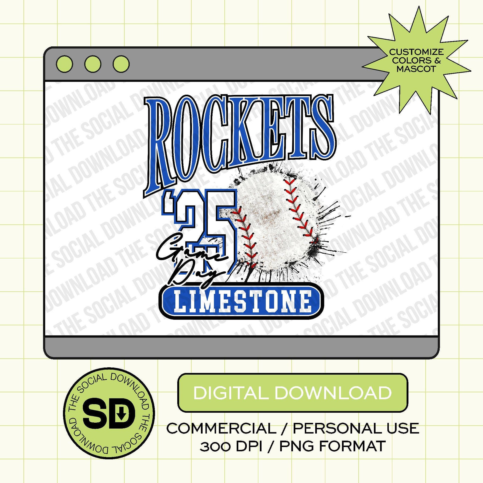 Splatter Vintage Baseball Team Custom PNG File (BB1027)