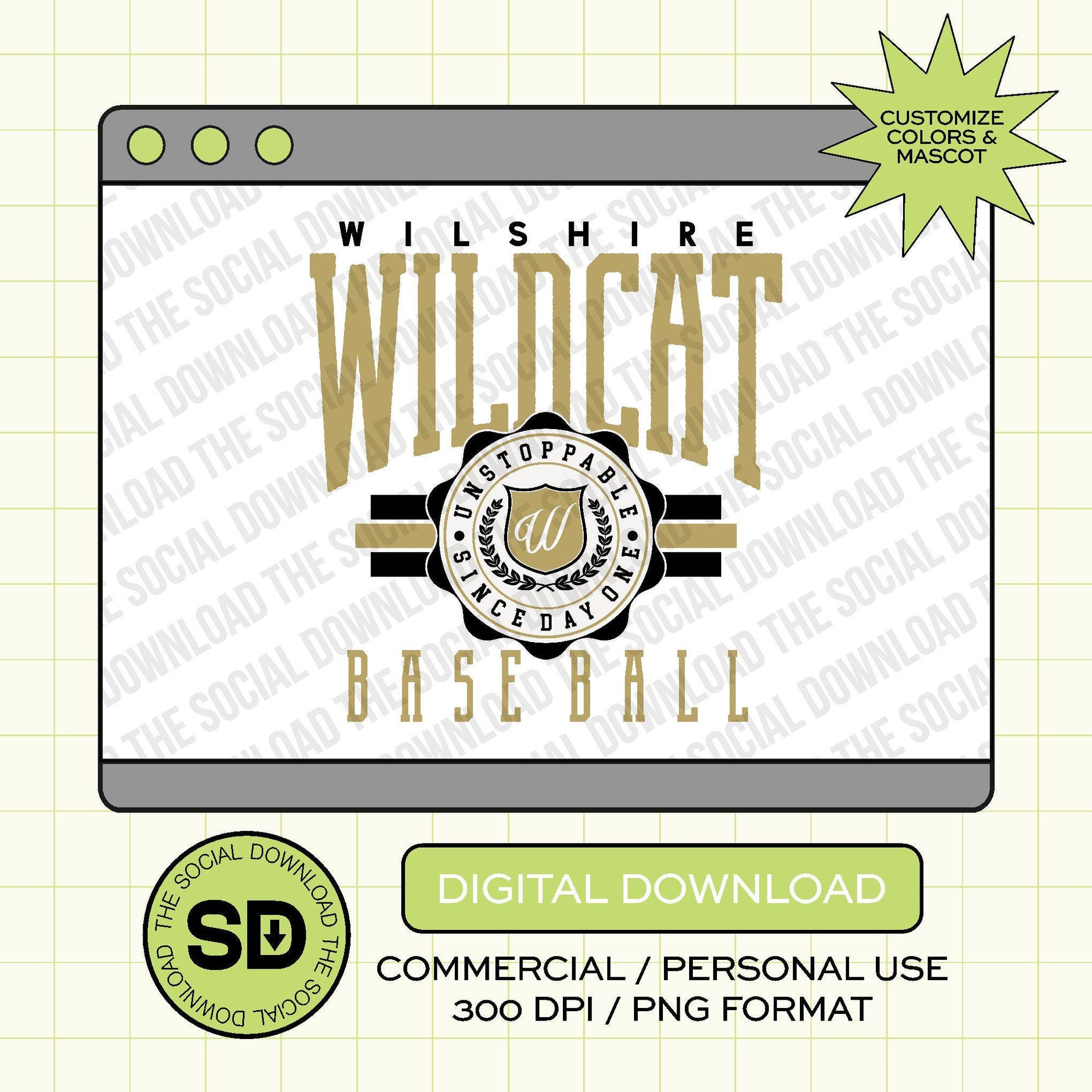 Vintage Baseball Badge Custom PNG File (BB1035)