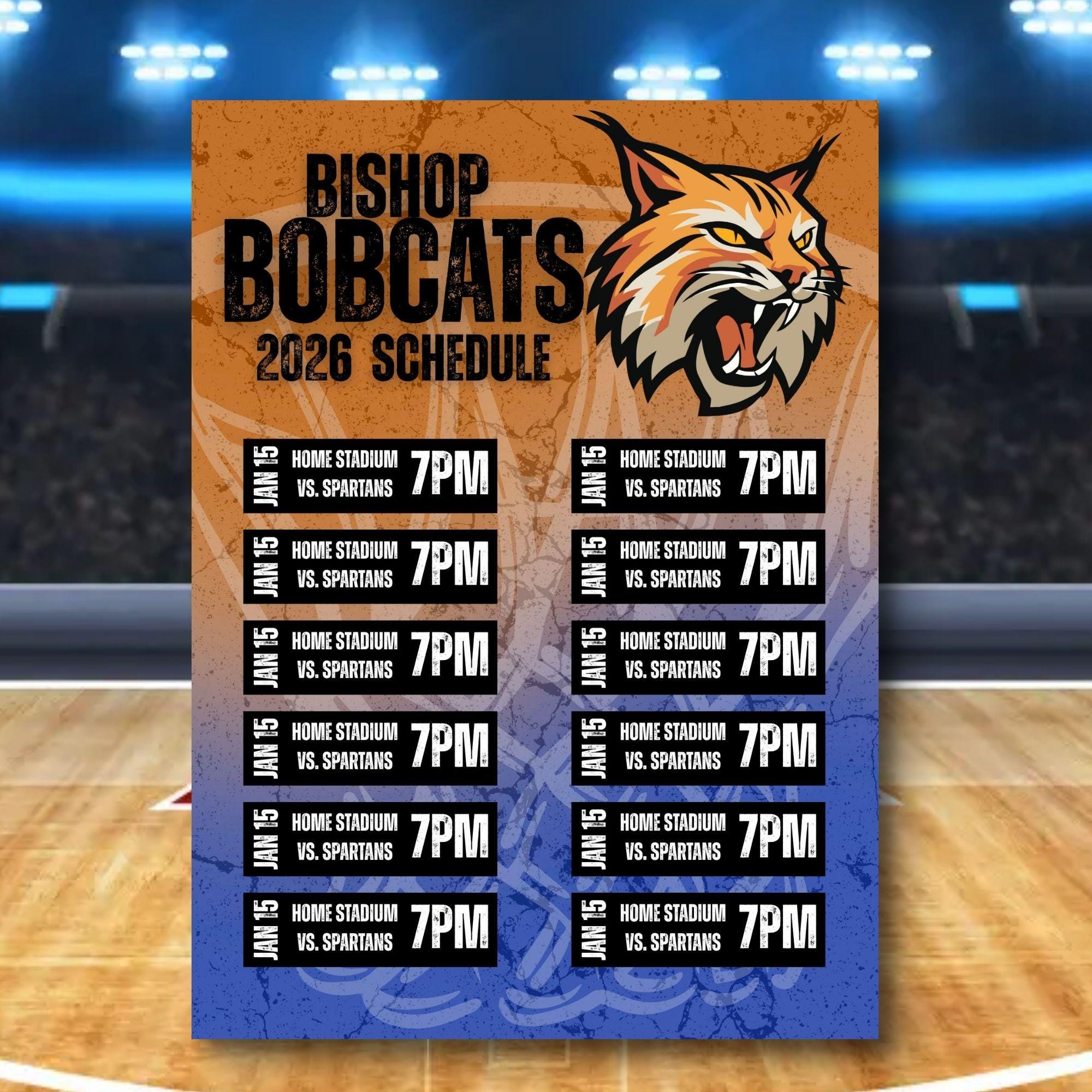 Ombre Distressed Basketball Team Schedule Canva Template (BSKTCT1002)