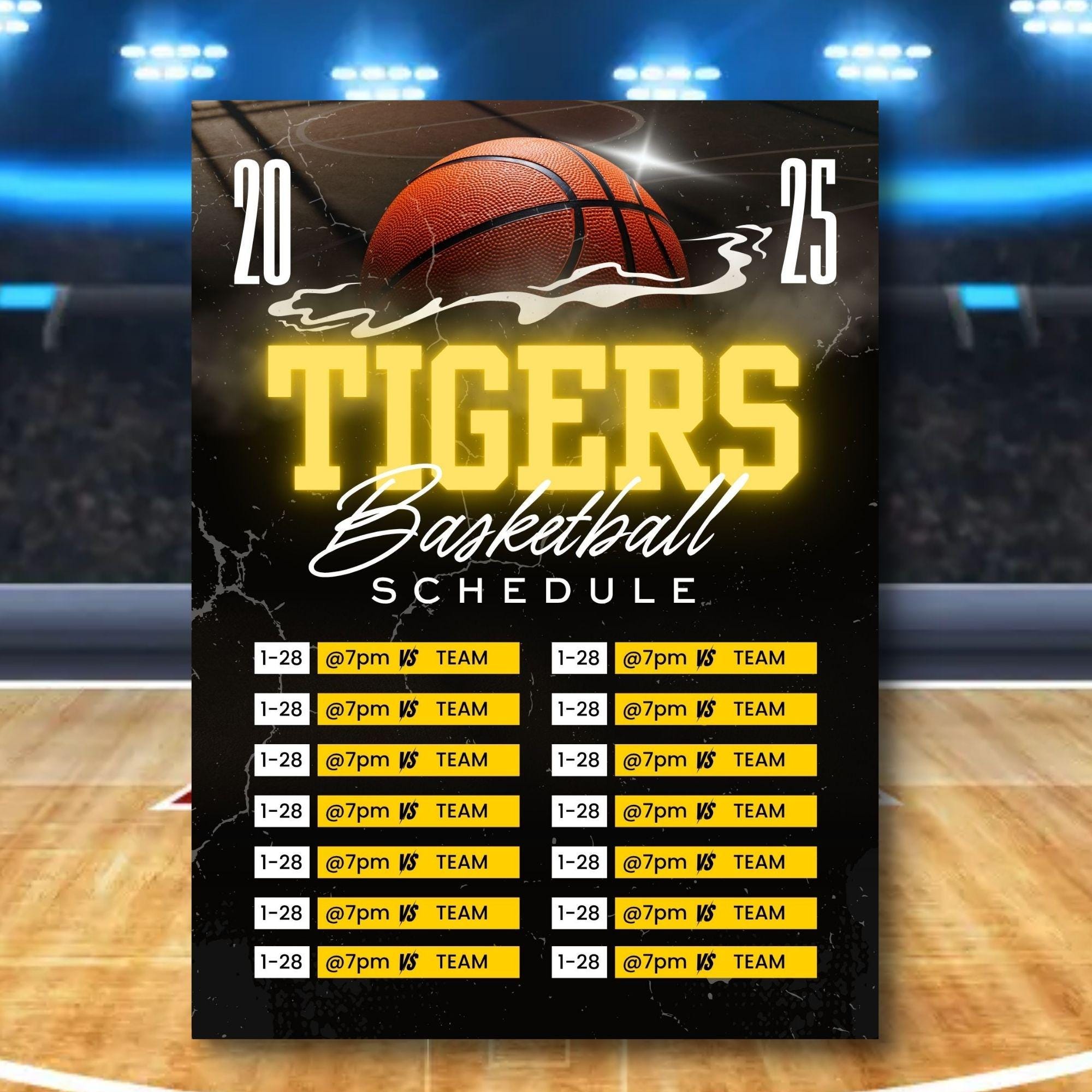Neon Smoke Basketball Team Schedule Canva Template (BSKTCT1005)