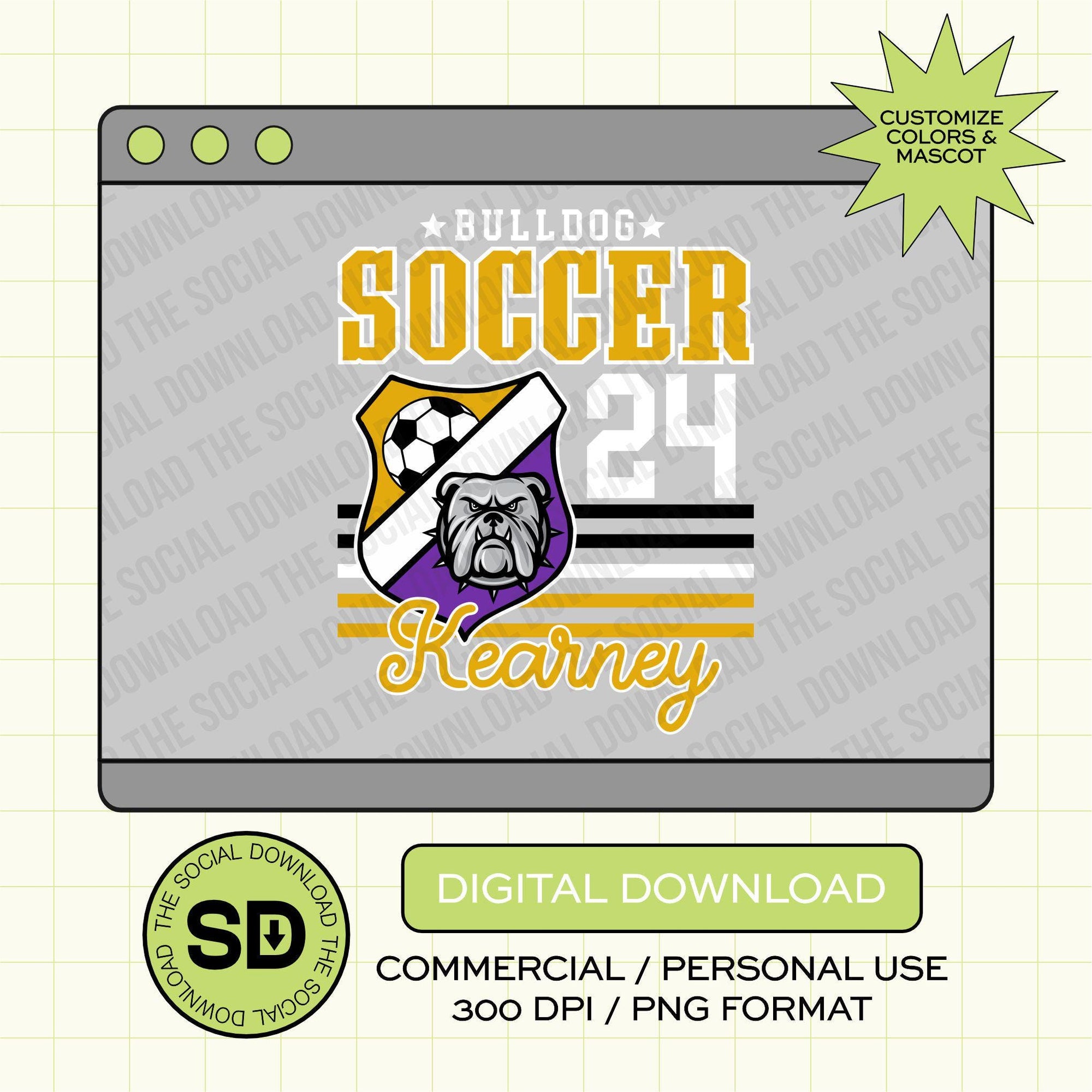 Soccer Badge Mascot Custom School Spirit PNG File (SOCCER1003)