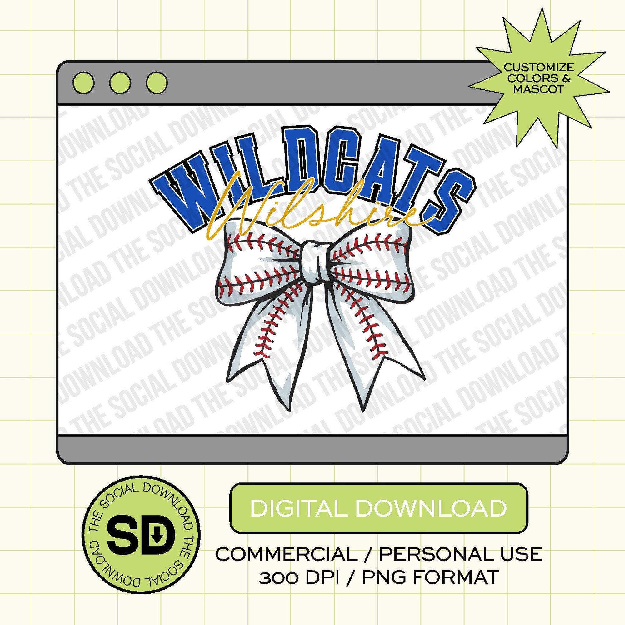 Custom Baseball Bow PNG File (BB1021)