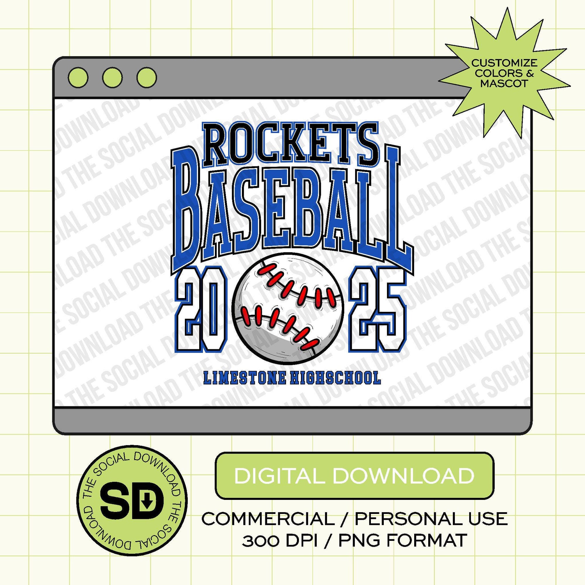 Old School Baseball Team Custom PNG File (BB1026)