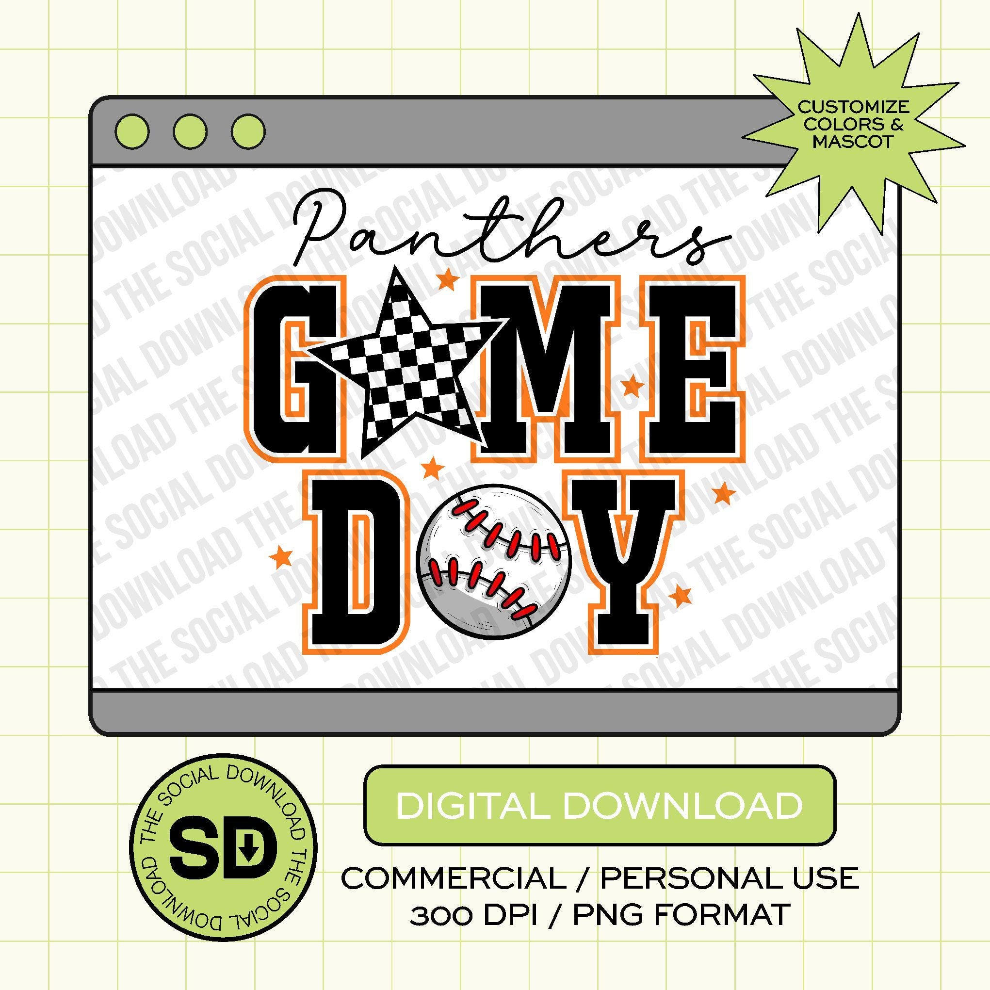 Checkered Star Baseball Team Custom PNG File (BB1032)