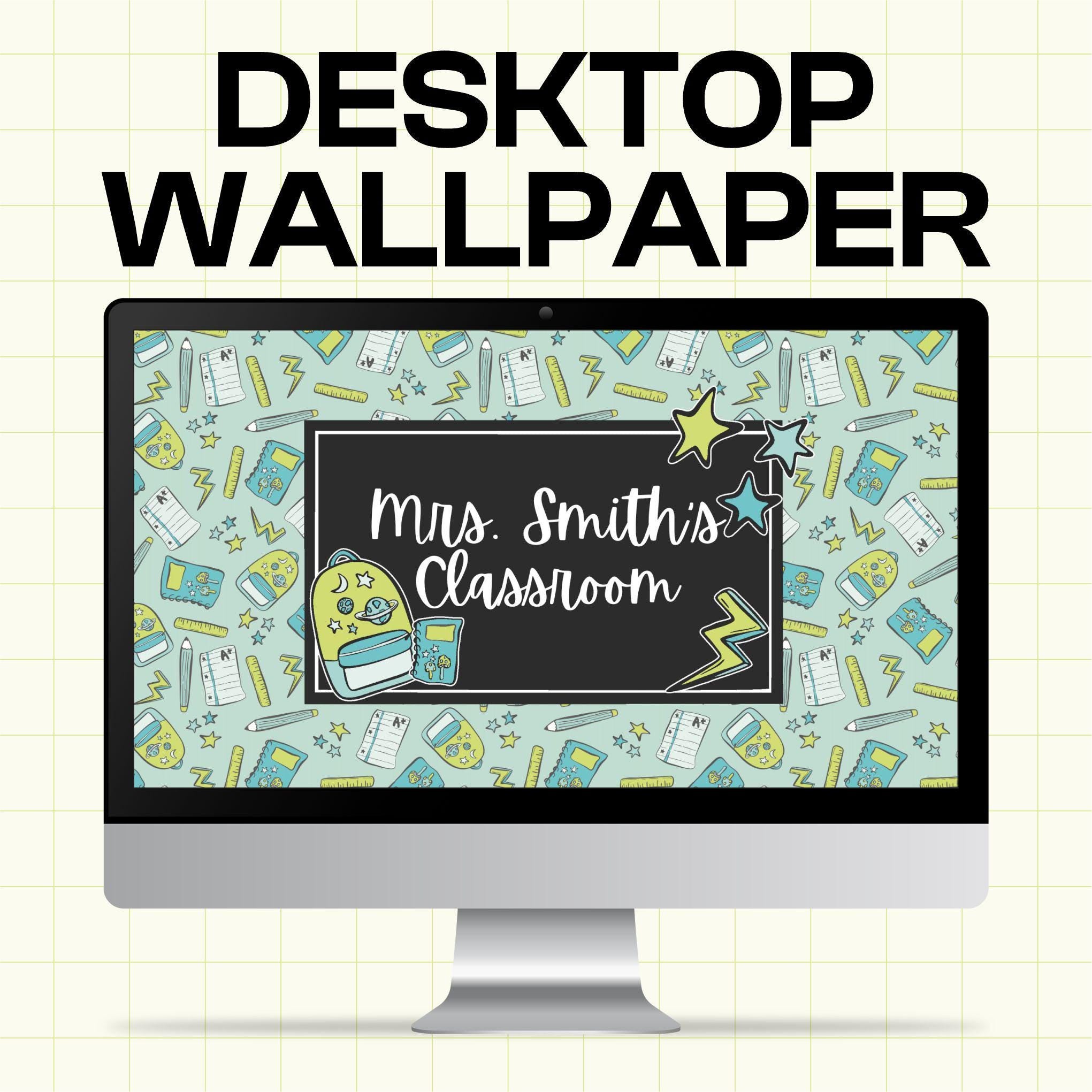Editable Teacher Desktop Wall Paper - Space School Supplies - Canva Template (TDW1002)
