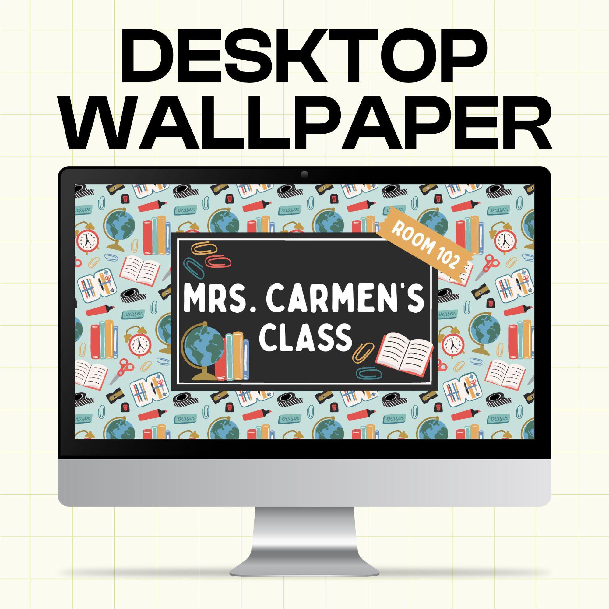 Editable Teacher Desktop Wall Paper - Retro School - Canva Template (TDW1003)
