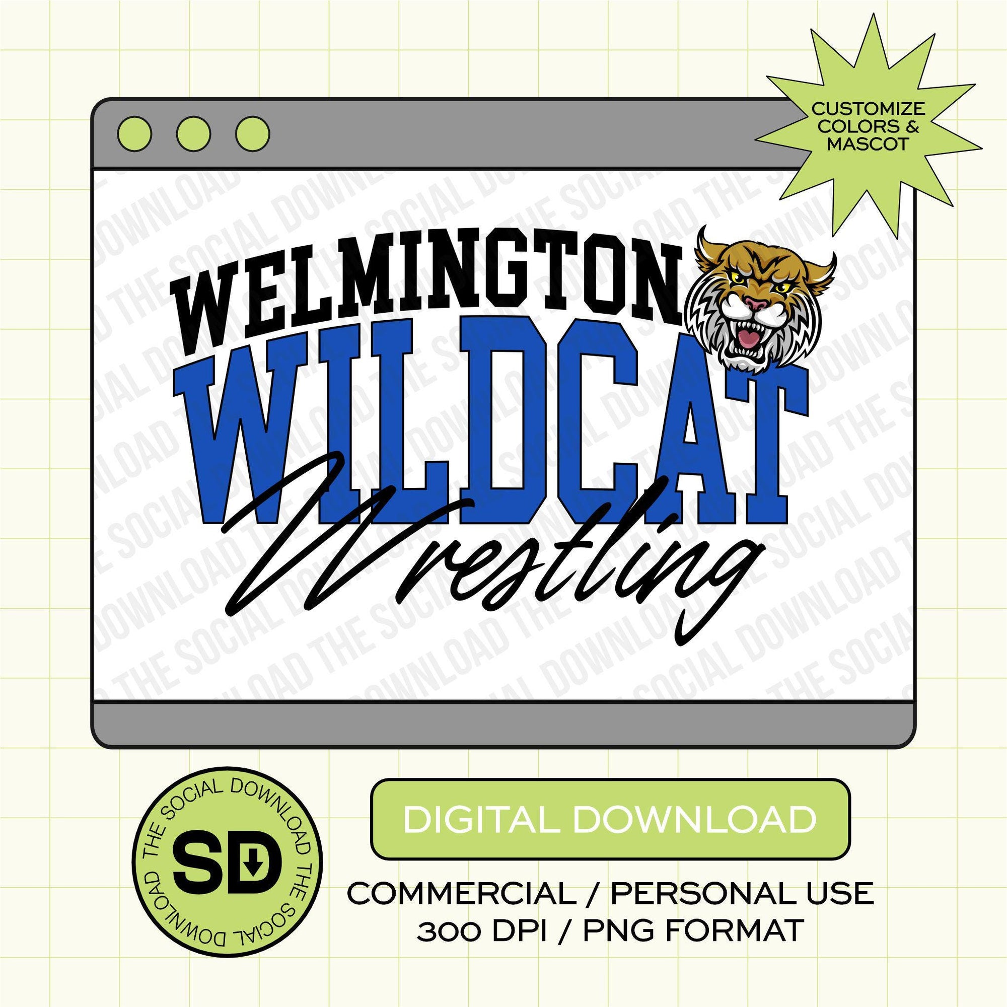 Mascot Team Wrestling Custom School Spirit PNG File (W1002)
