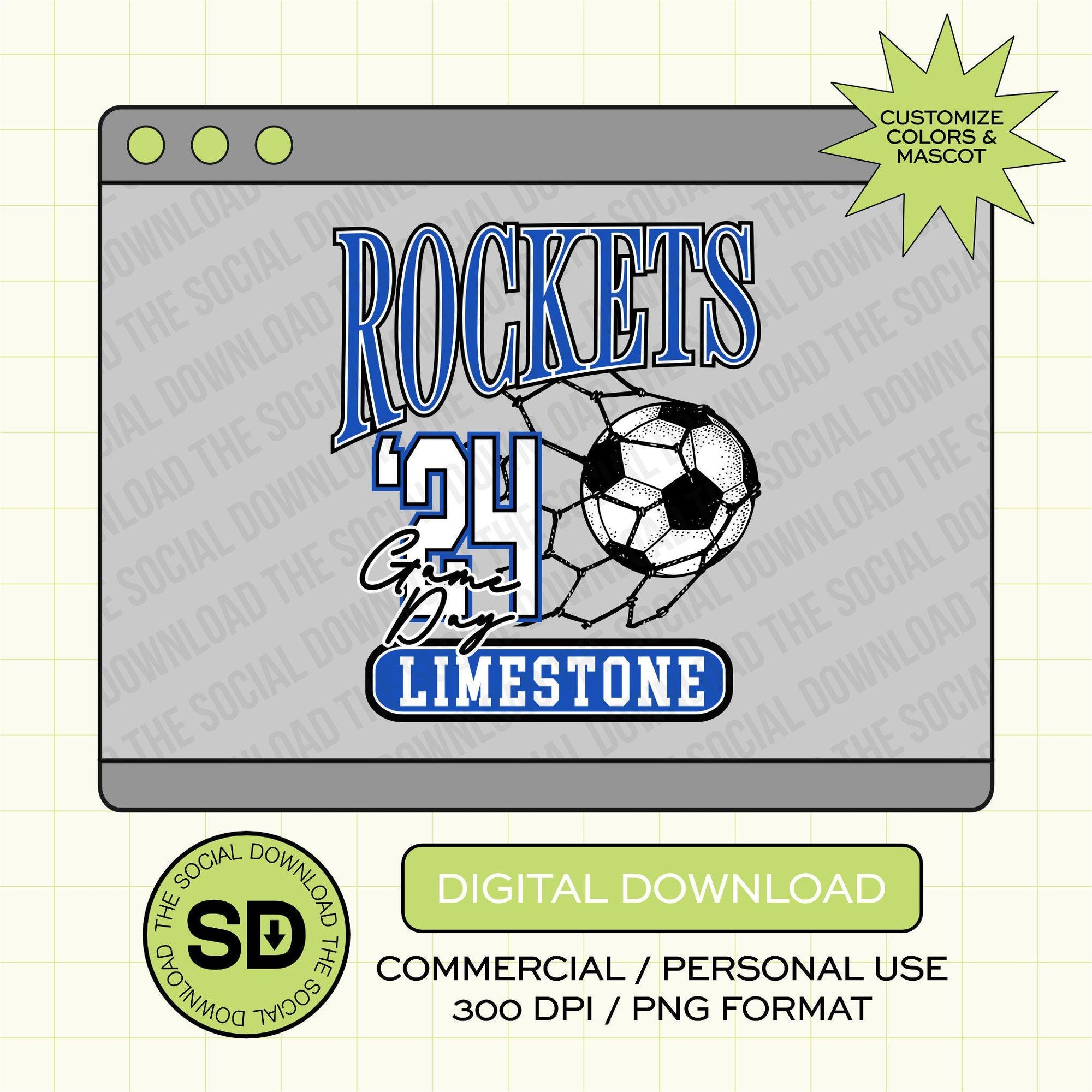 Vintage Game Day Soccer Custom School Spirit PNG File (SOCCER1012)