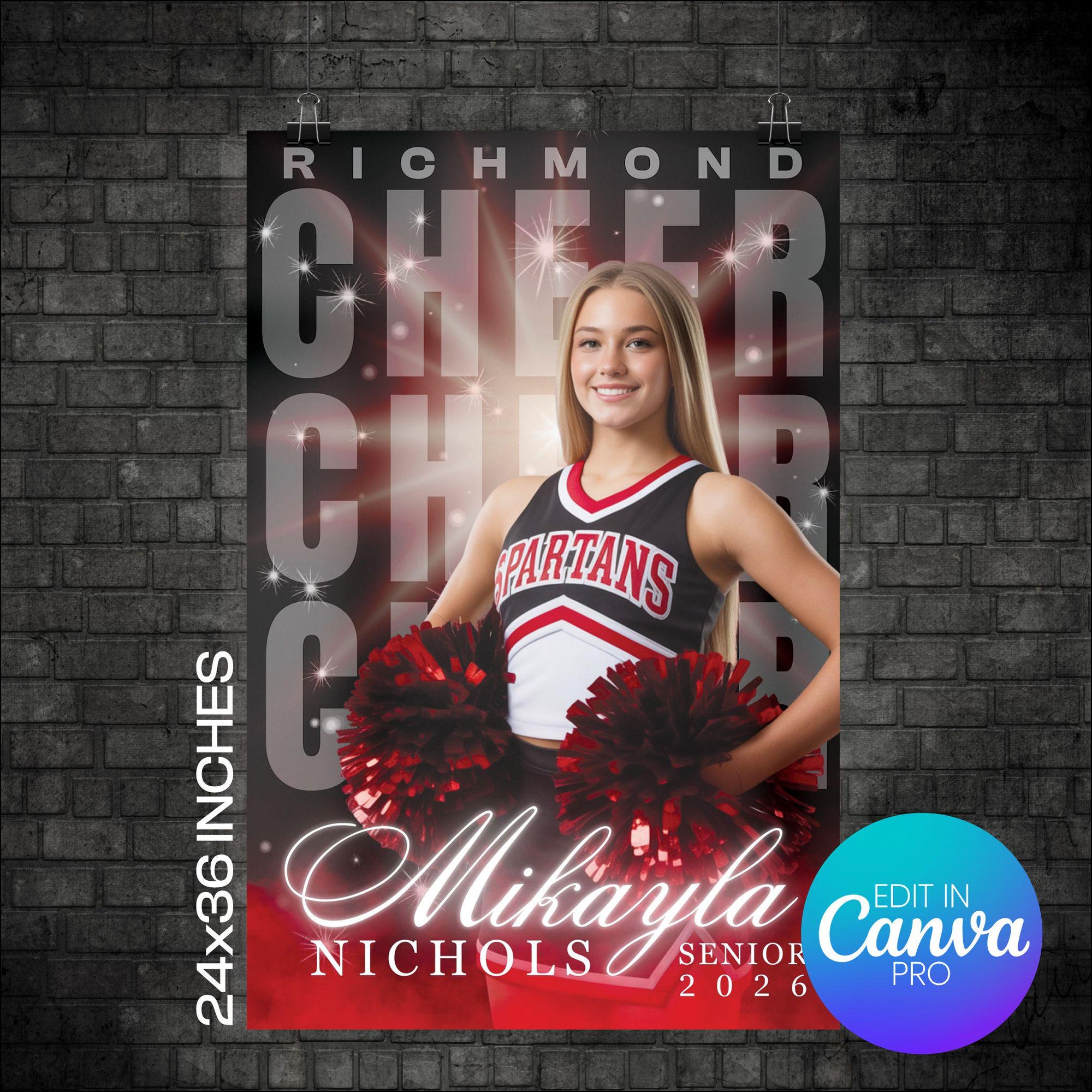 Cheerleader Portrait Poster Canva Template (CHEERPSTR1001)