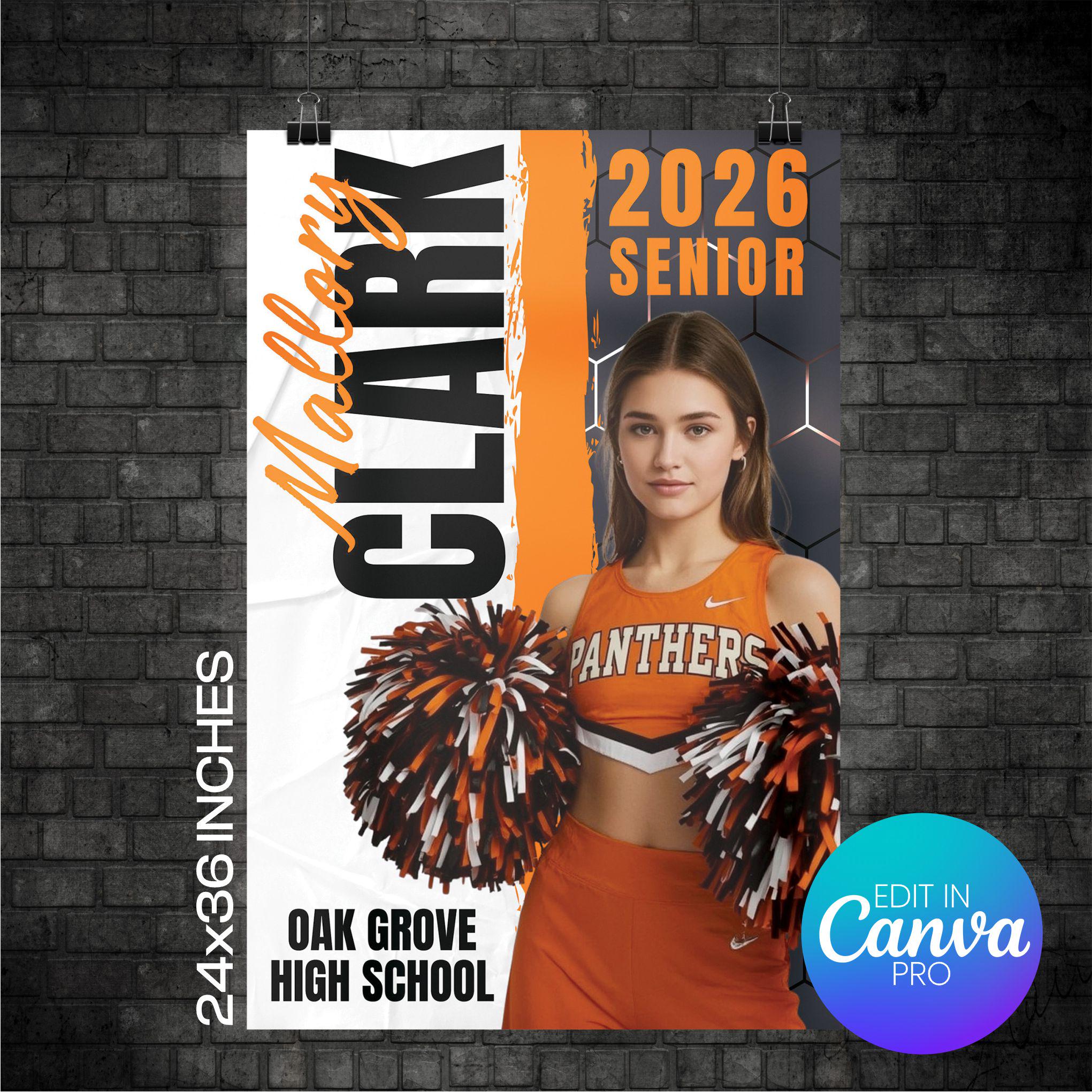 Cheerleader Portrait Poster Canva Template (CHEERPSTR1010)