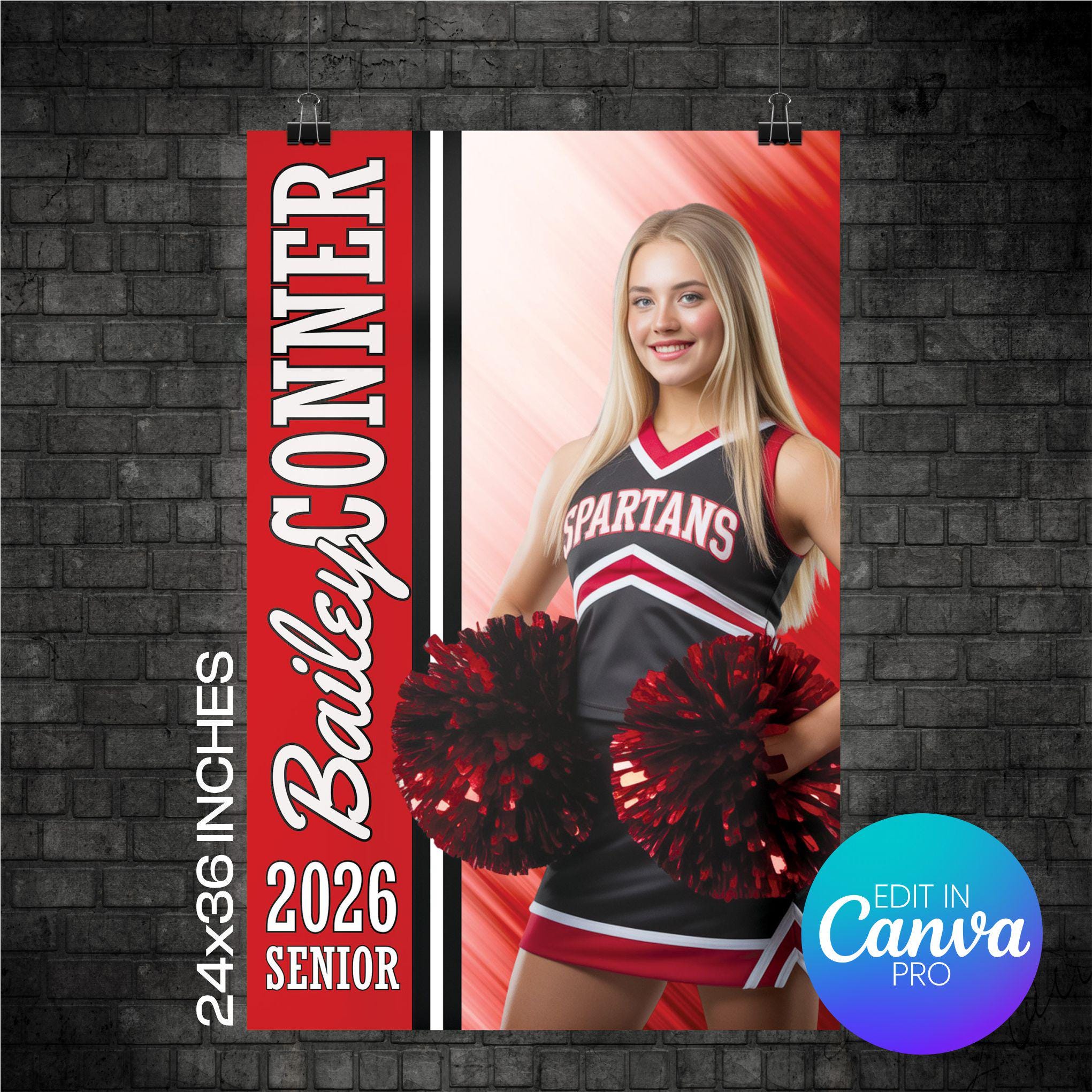 Cheerleader Portrait Poster Canva Template (CHEERPSTR1011)