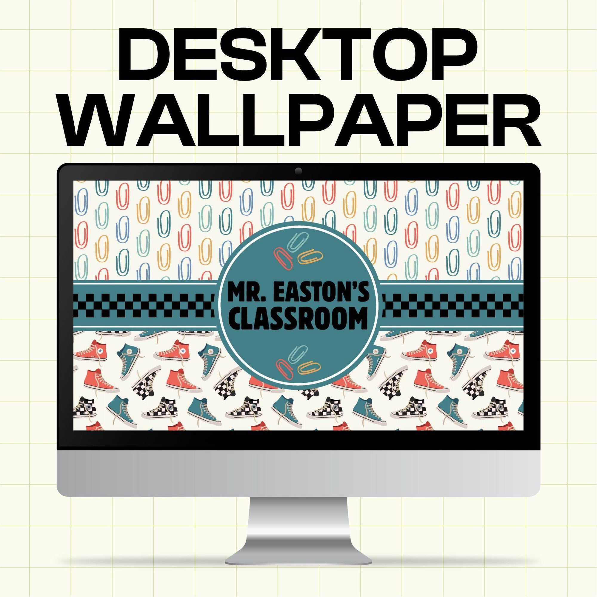 Editable Teacher Desktop Wall Paper - Retro School Shoes - Canva Template (TDW1004)