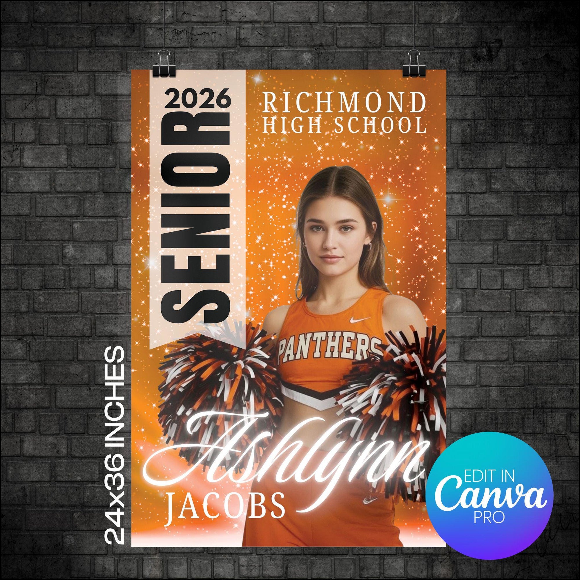 Cheerleader Portrait Poster Canva Template (CHEERPSTR1003)