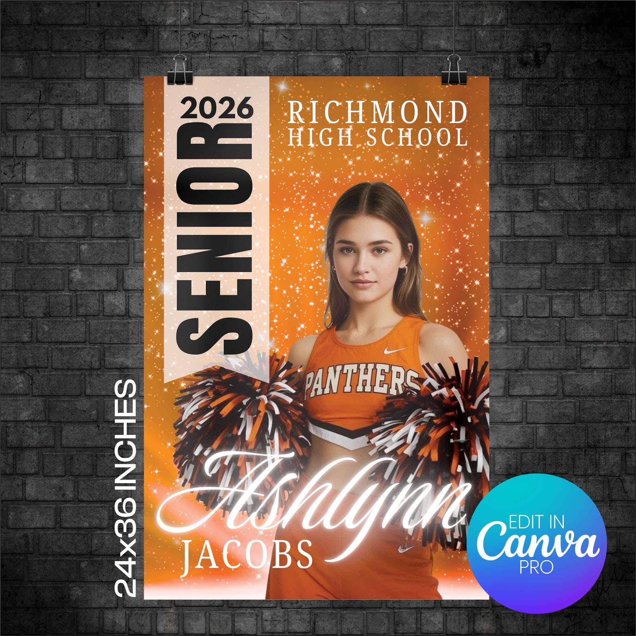 Cheerleader Portrait Poster Canva Template (CHEERPSTR1003)
