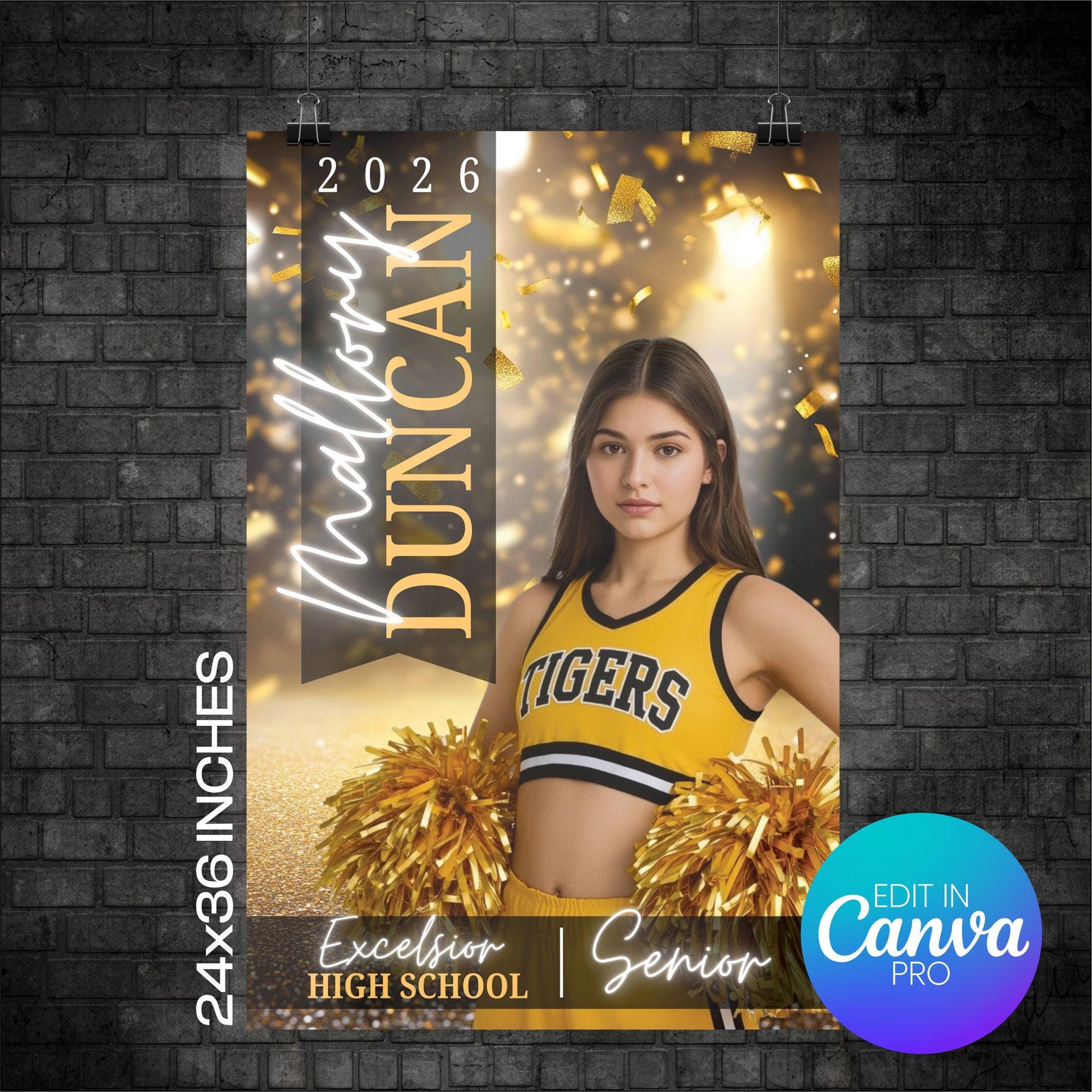 Cheerleader Portrait Poster Canva Template (CHEERPSTR1006)