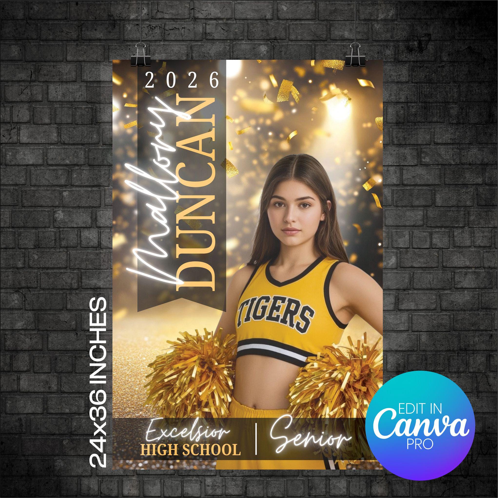 Cheerleader Portrait Poster Canva Template (CHEERPSTR1006)