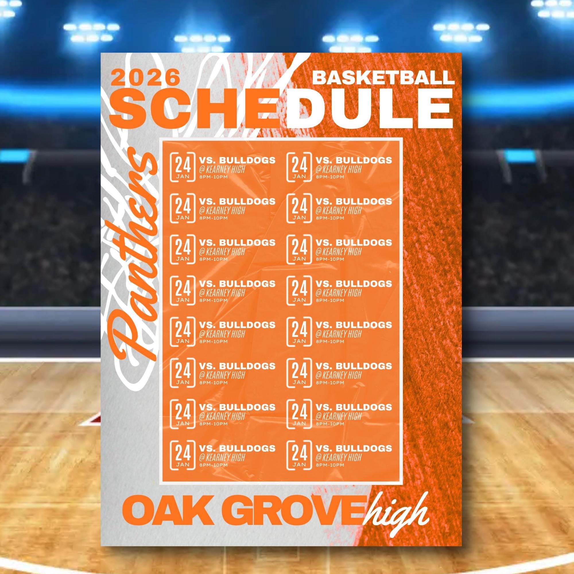 Distressed Paint Basketball Team Schedule, Canva Template, Custom Sports Canva Template (BSKTCT1009)