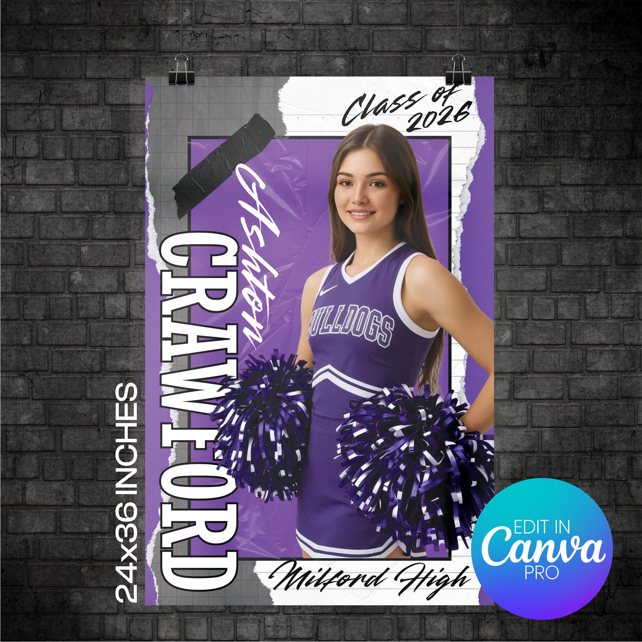Cheerleader Portrait Poster Canva Template (CHEERPSTR1008)